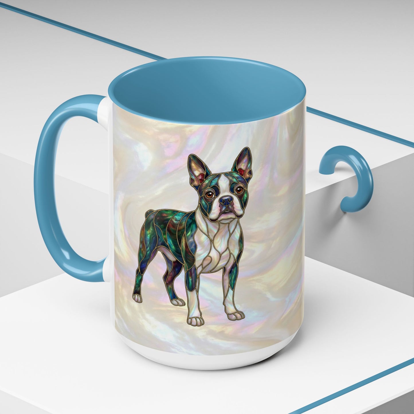 Boston Terrier Accent Coffee Mug — Stained Glass Design (11/15 oz) - 14620