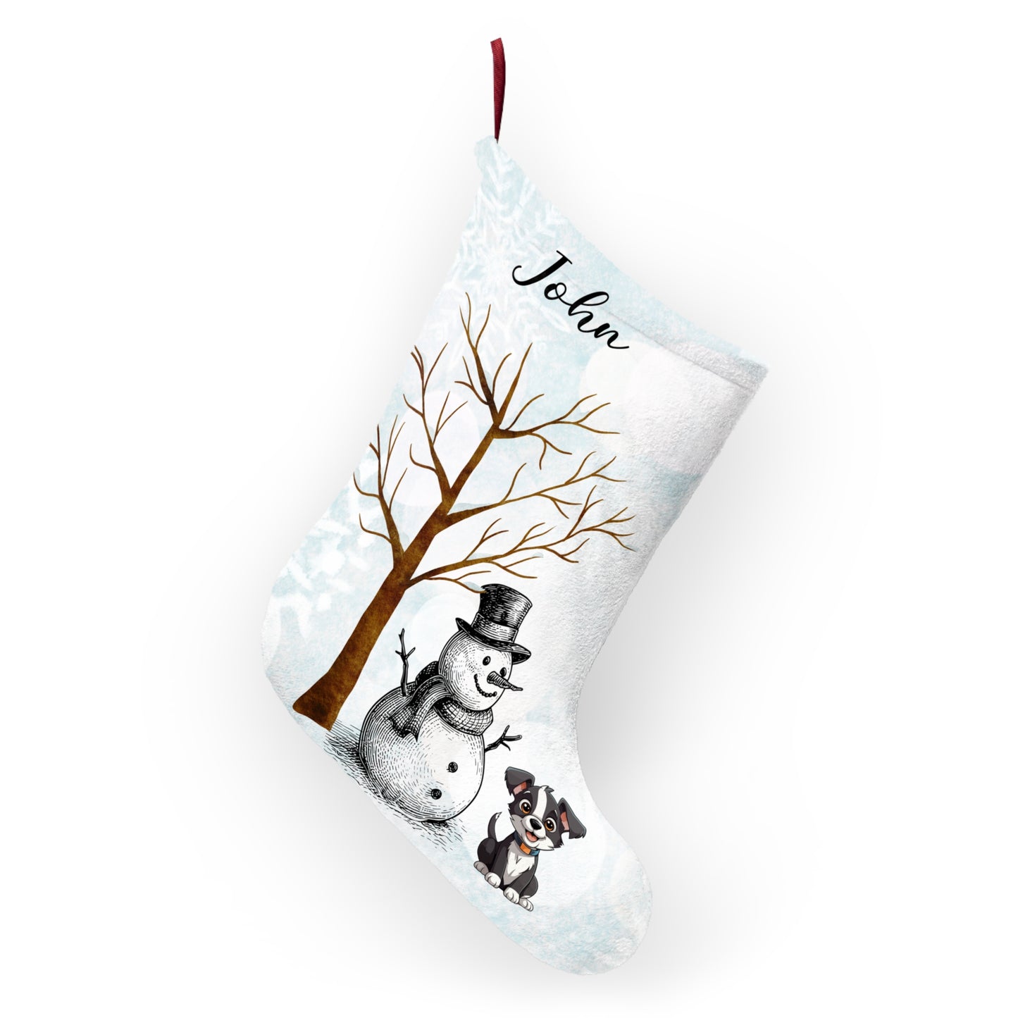 John, Snowman With a Puppy, Customizable - Christmas Stockings - 10065