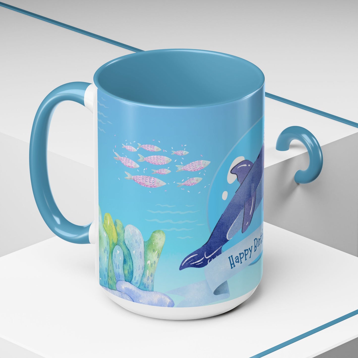 Dolphin, Happy Birthday - Accent Coffee Mug (11, 15oz) - 11020