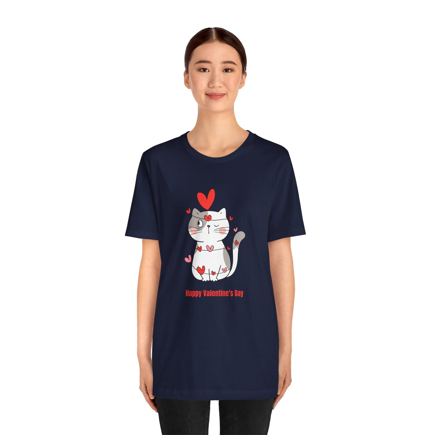 Cute Cat, Happy Valentine's Day - Unisex Jersey Short Sleeve Tee - 11359