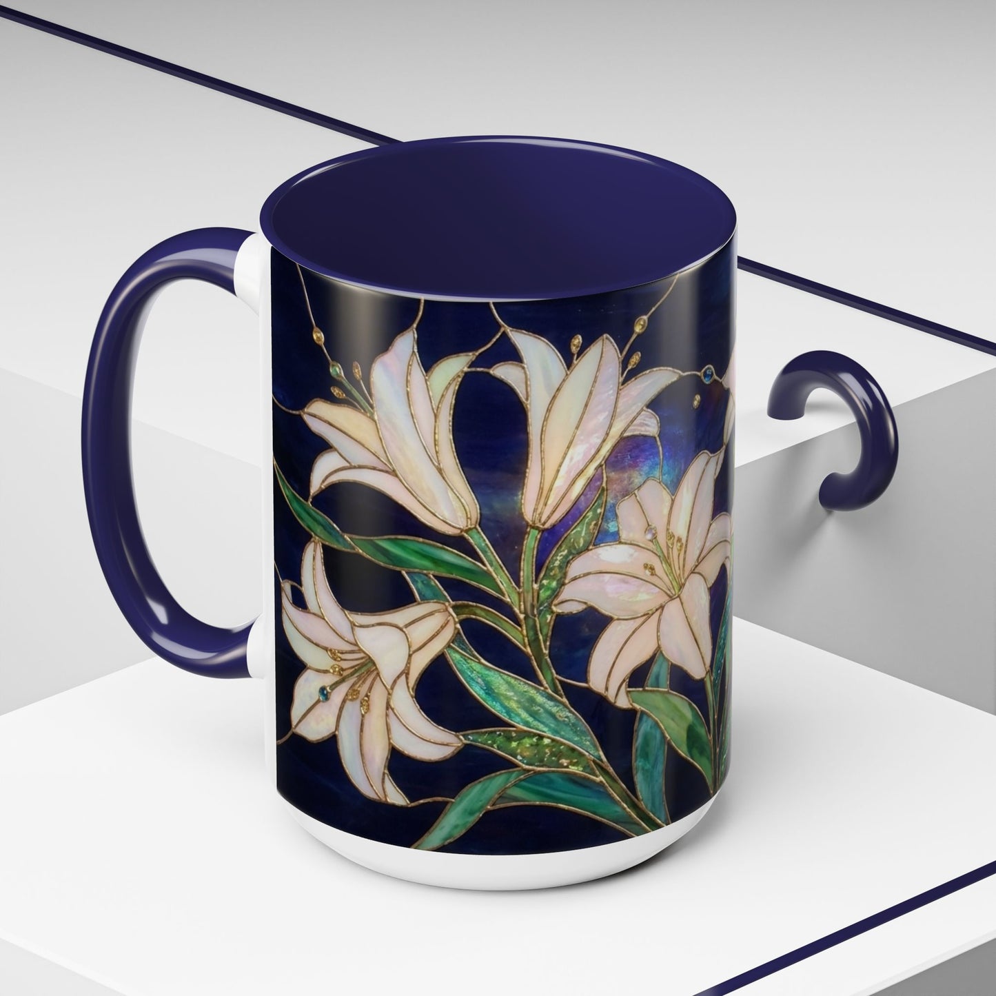 Lily Floral Accent Coffee Mug — Stained Glass Style 11/15oz - 14575