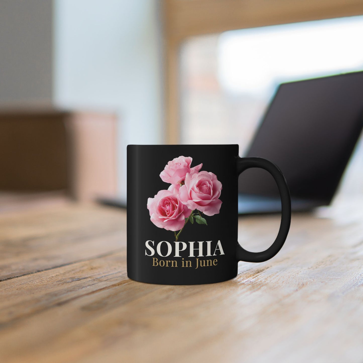 Personalized June Birth Flower Mug – Custom Name Rose Mug, Born in June Birthday Gift for Her - 14900