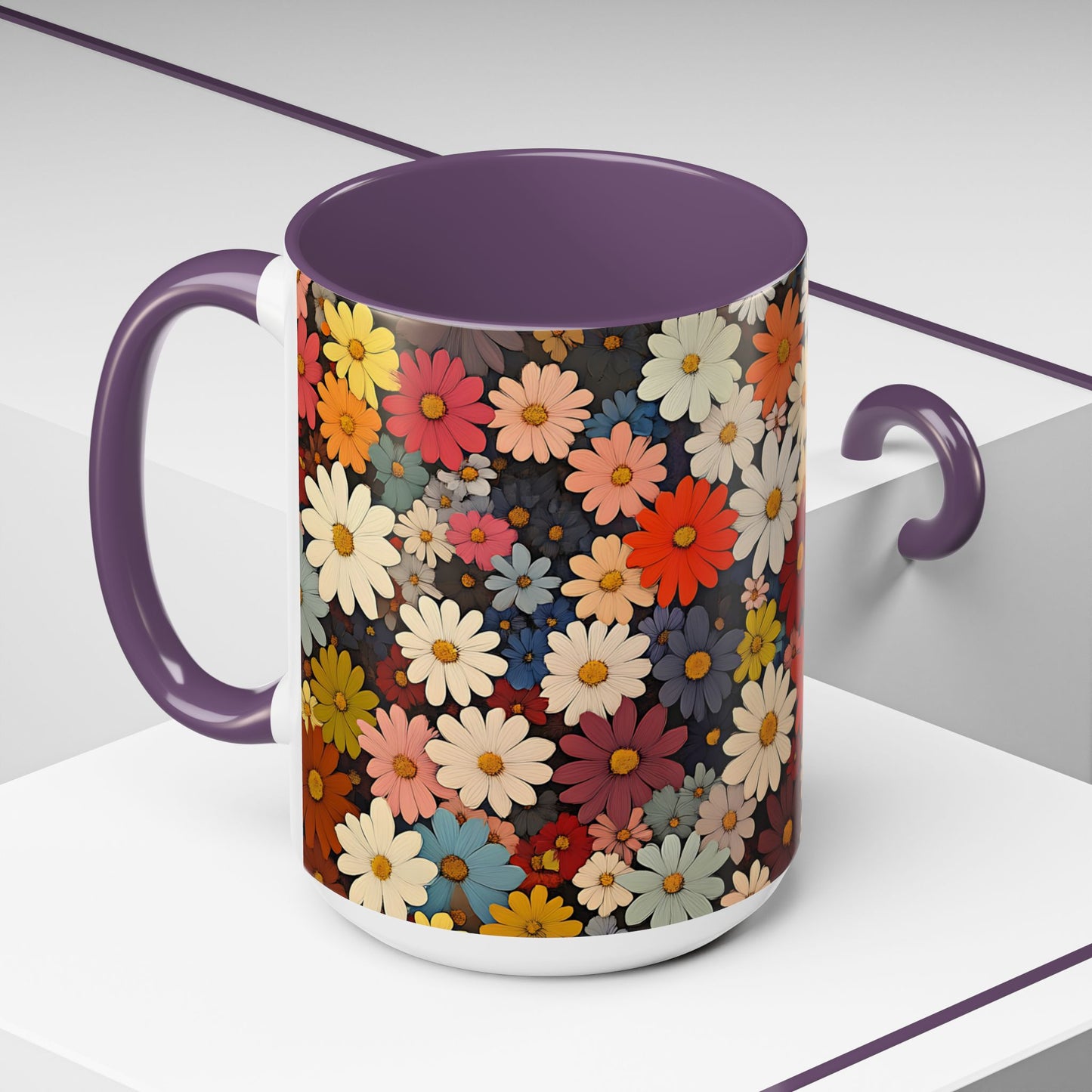 Colorful Floral Accent Coffee Mug - 11oz & 15oz - 11862