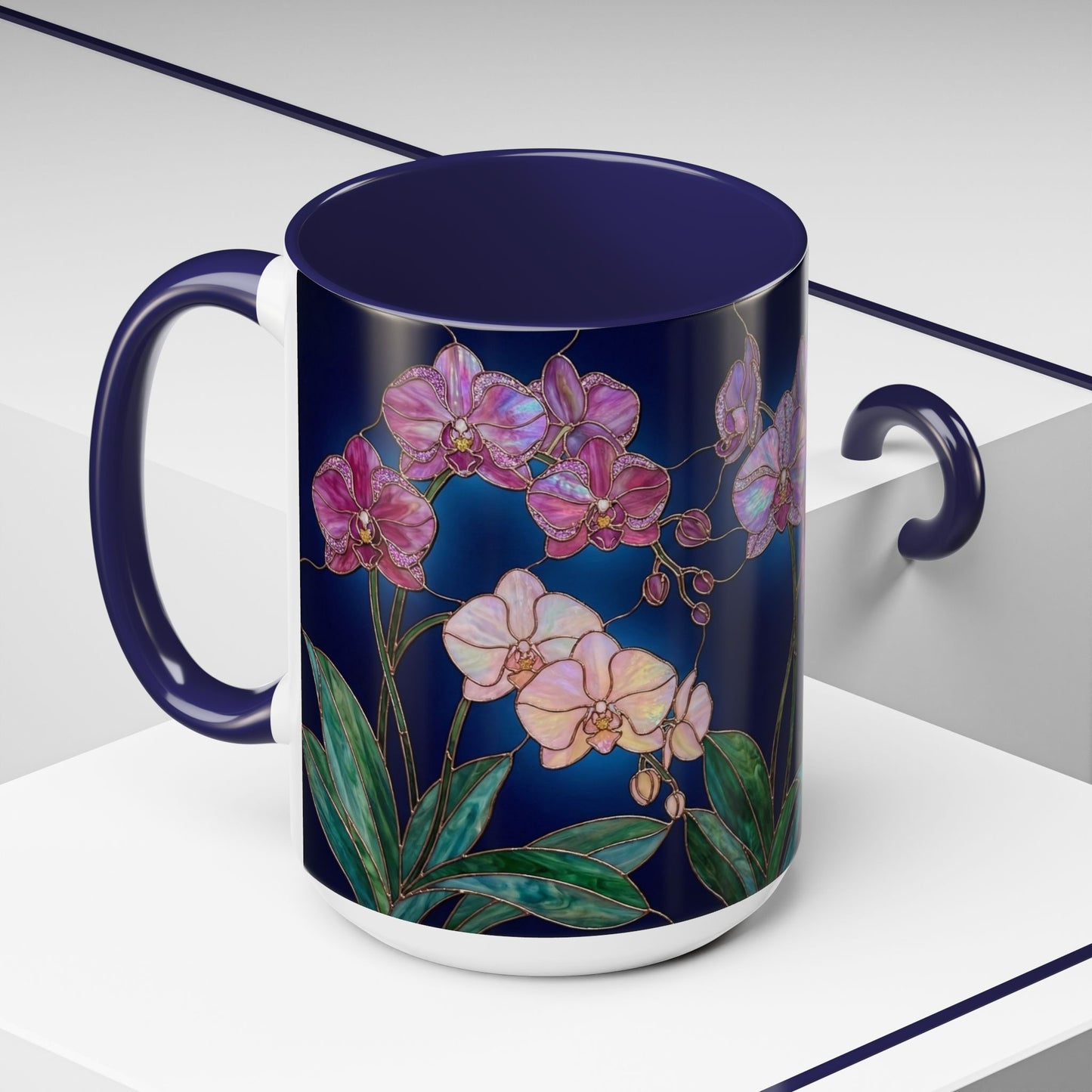 Orchid Bloom Accent Mug — Stained Glass Design (11/15oz) - 14579