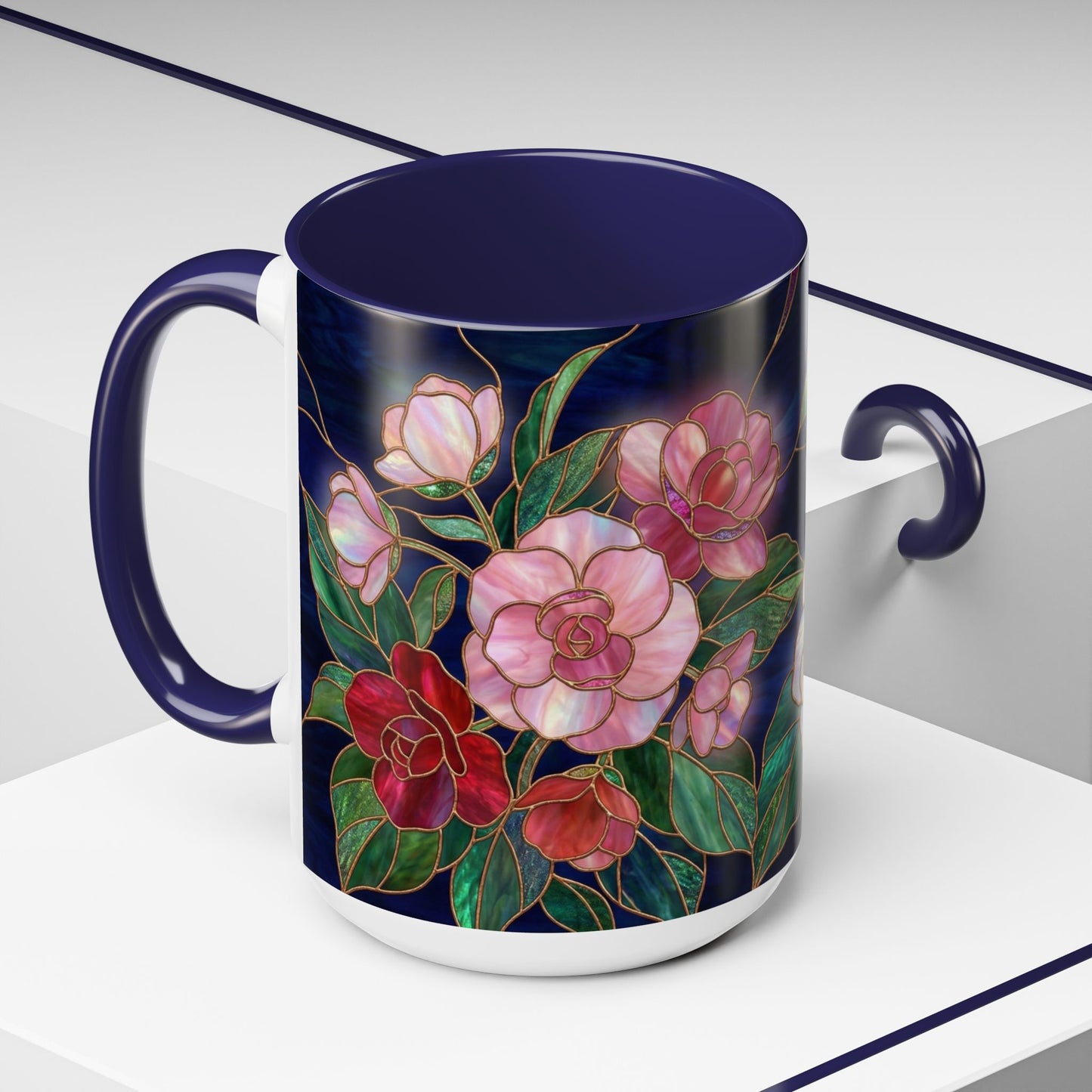 Begonia Floral Accent Coffee Mug – Stained Glass Design 11/15oz - 14555