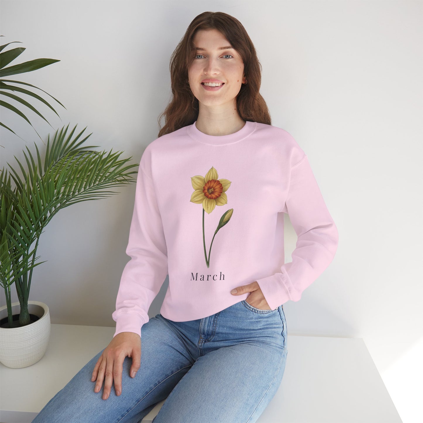 March Birth Flower Daffodil Crewneck Sweatshirt – Floral Birthday Gift Pullover - 14822