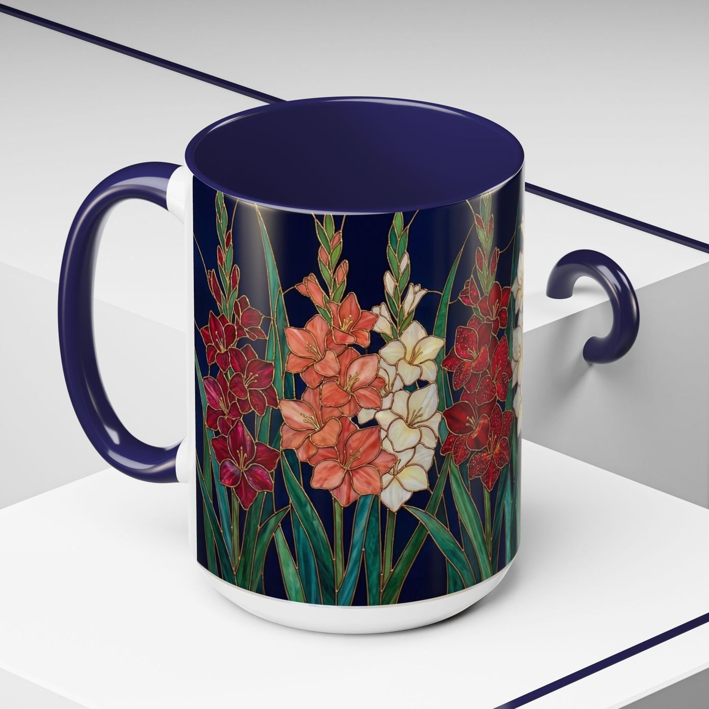 Gladiolus Floral Accent Coffee Mug — Stained Glass Design (11/15oz) - 14594
