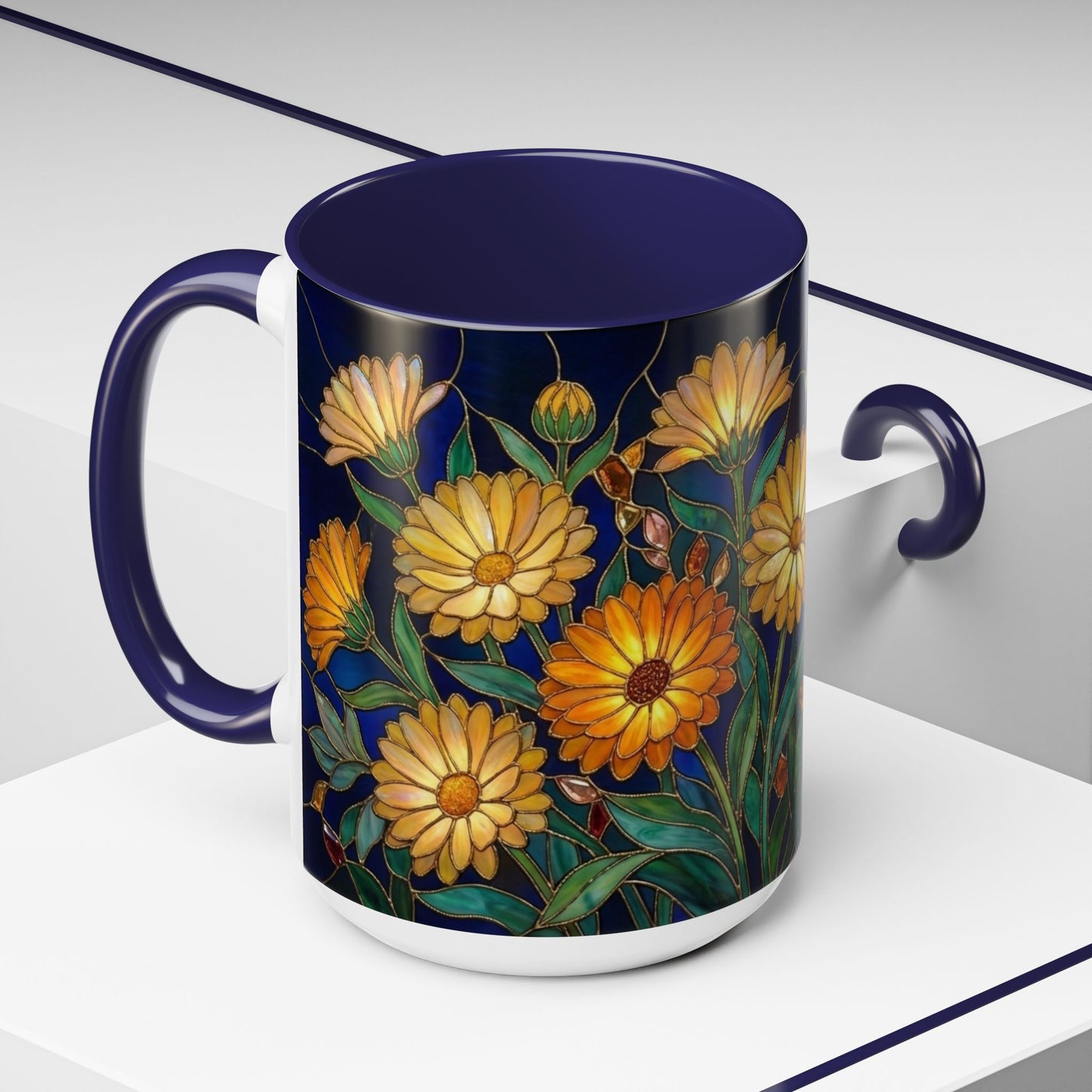 Calendula Accent Coffee Mug — Stained Glass Design (11/15oz) - 14549