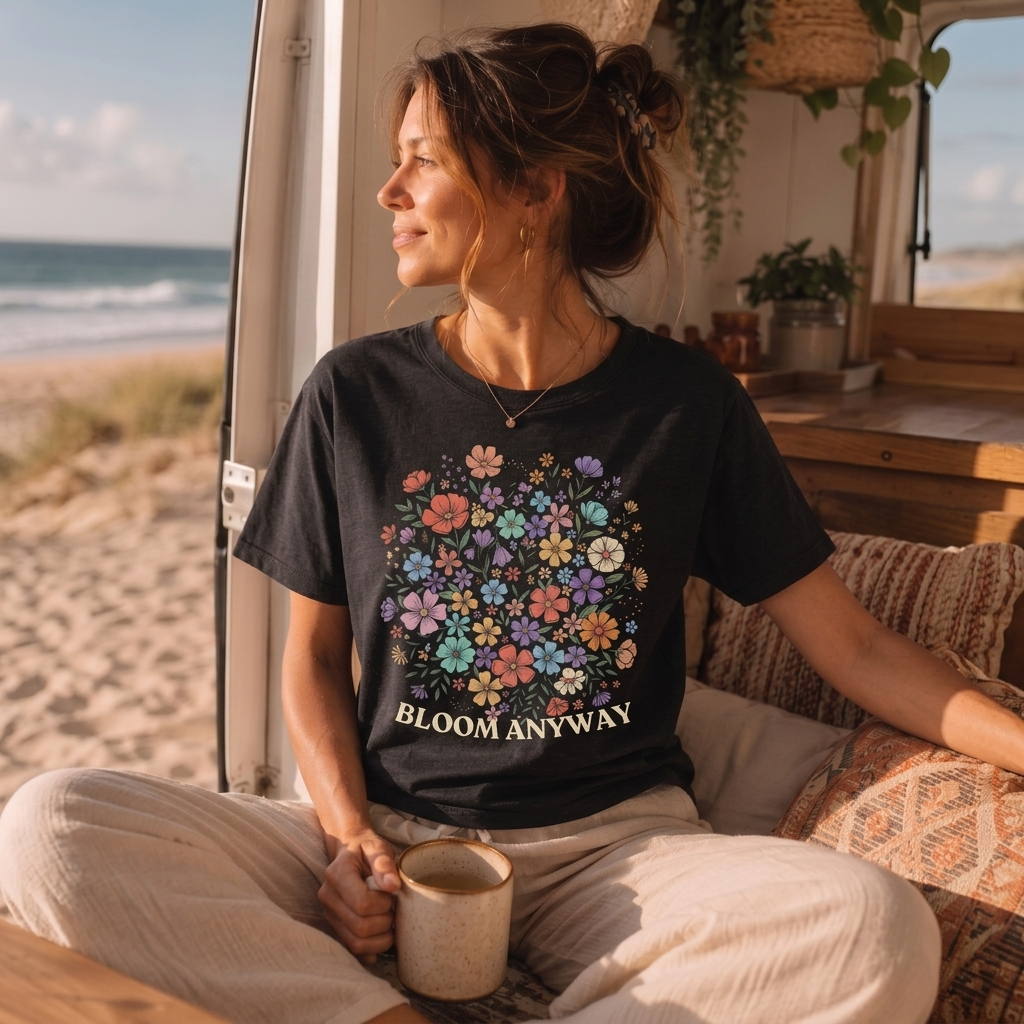 Bloom Anyway Floral T-Shirt, Inspirational Wildflower Graphic Tee - 14958