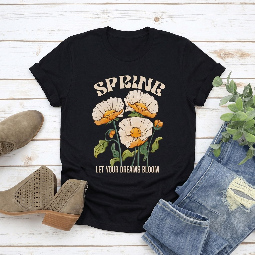 Spring Floral T-Shirt, “Let Your Dreams Bloom” Inspirational Flower Tee - 14966