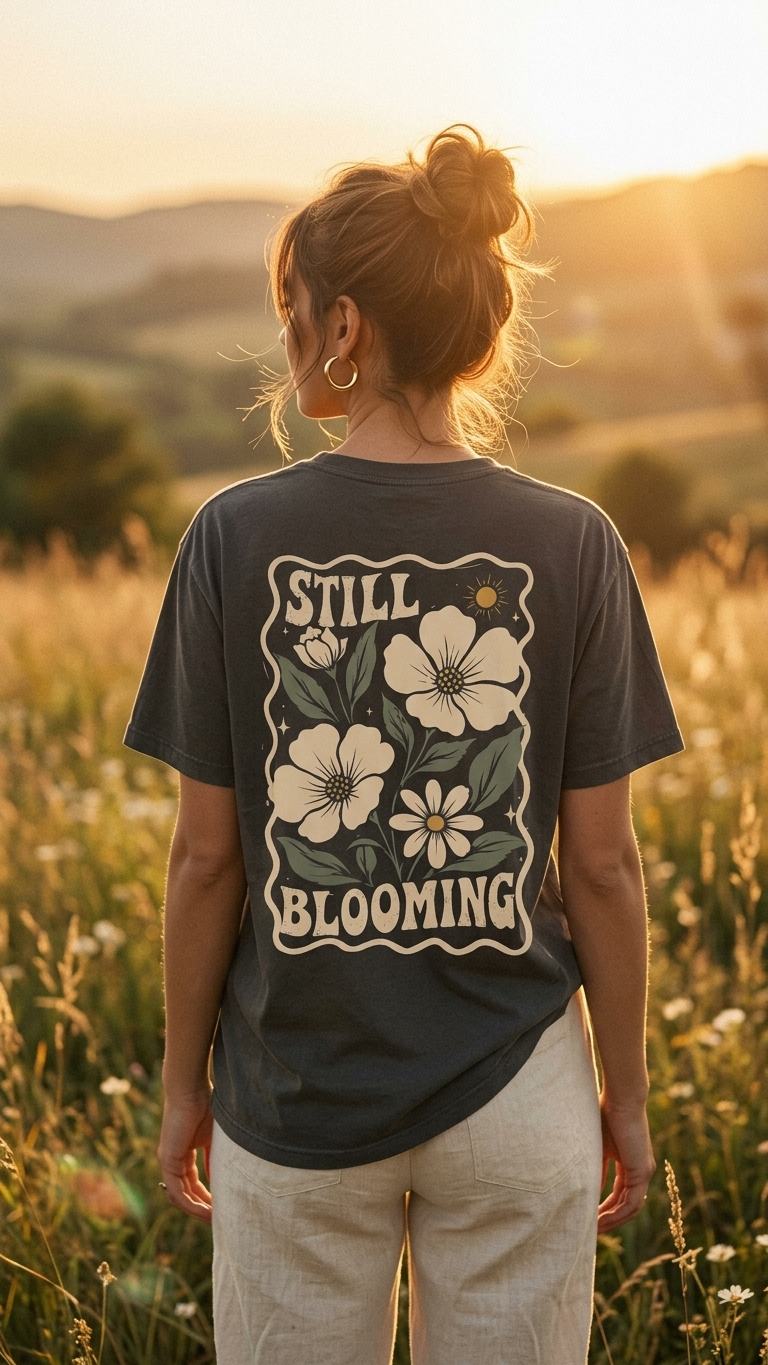 Still Blooming Floral T-Shirt, Retro Botanical Graphic Tee - 14956