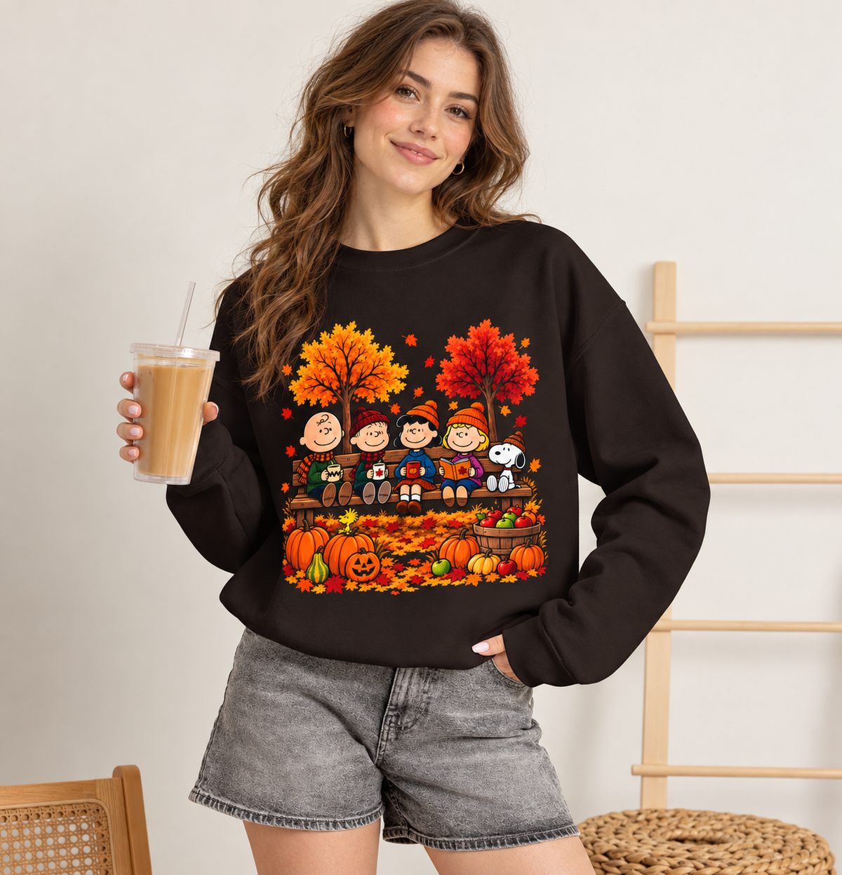 Fall Friends Crewneck Sweatshirt, Cute Autumn Pumpkin Patch Design - 14999