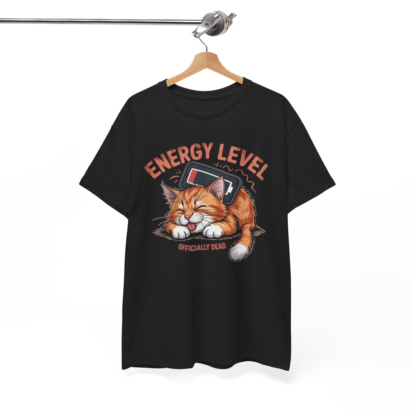 Energy Level: Officially Dead T-Shirt — Funny Cat Graphic Tee, Cat Lover Gift - 14867
