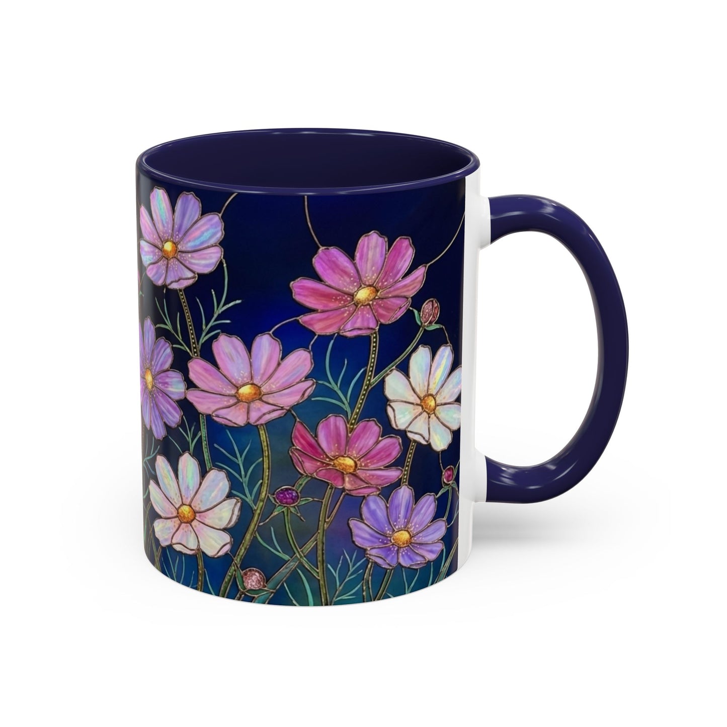 Cosmos Floral Accent Coffee Mug — Stained Glass Design 11/15oz - 14561