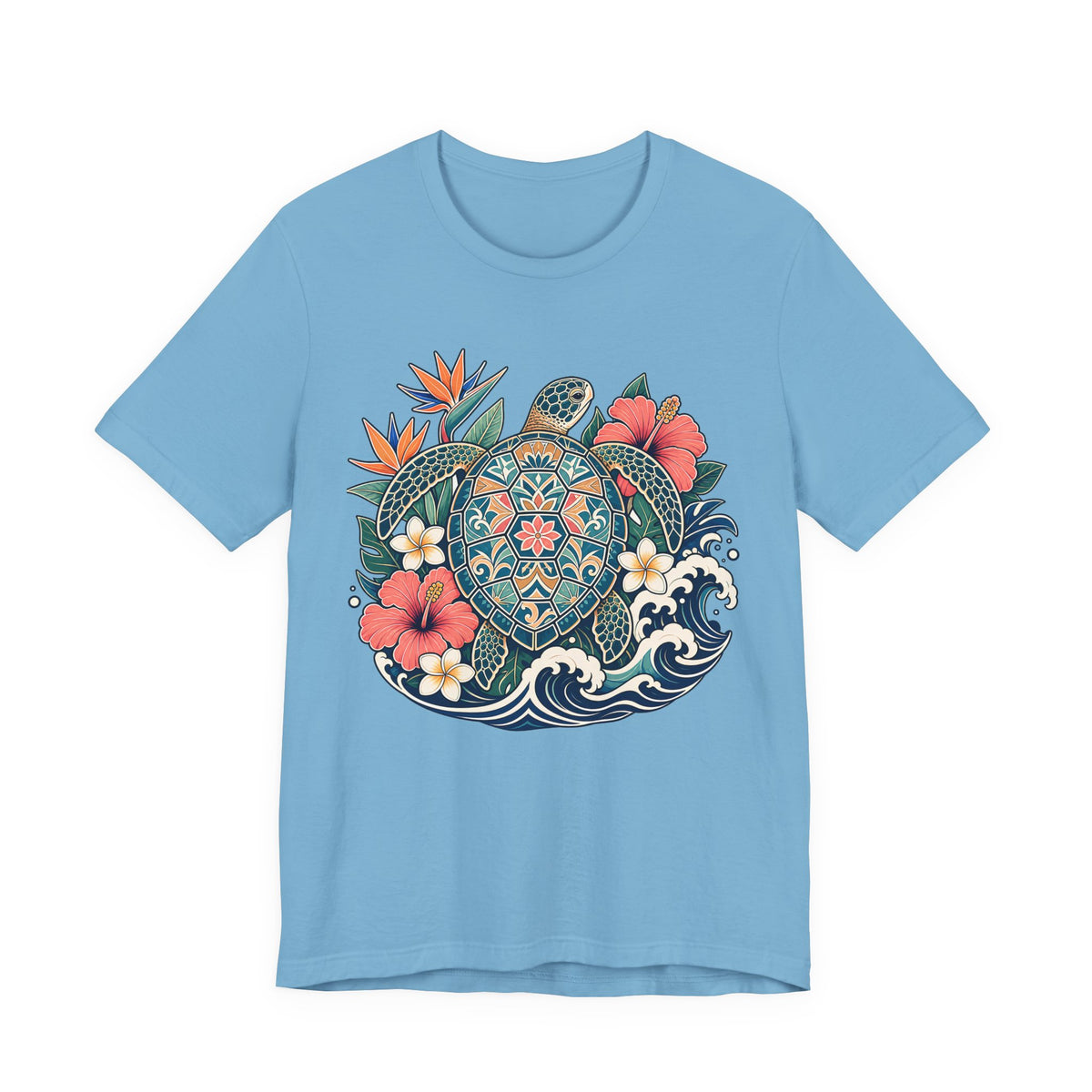 Sea Turtle Floral T-Shirt, Hawaiian Turtle Graphic Tee - 14973