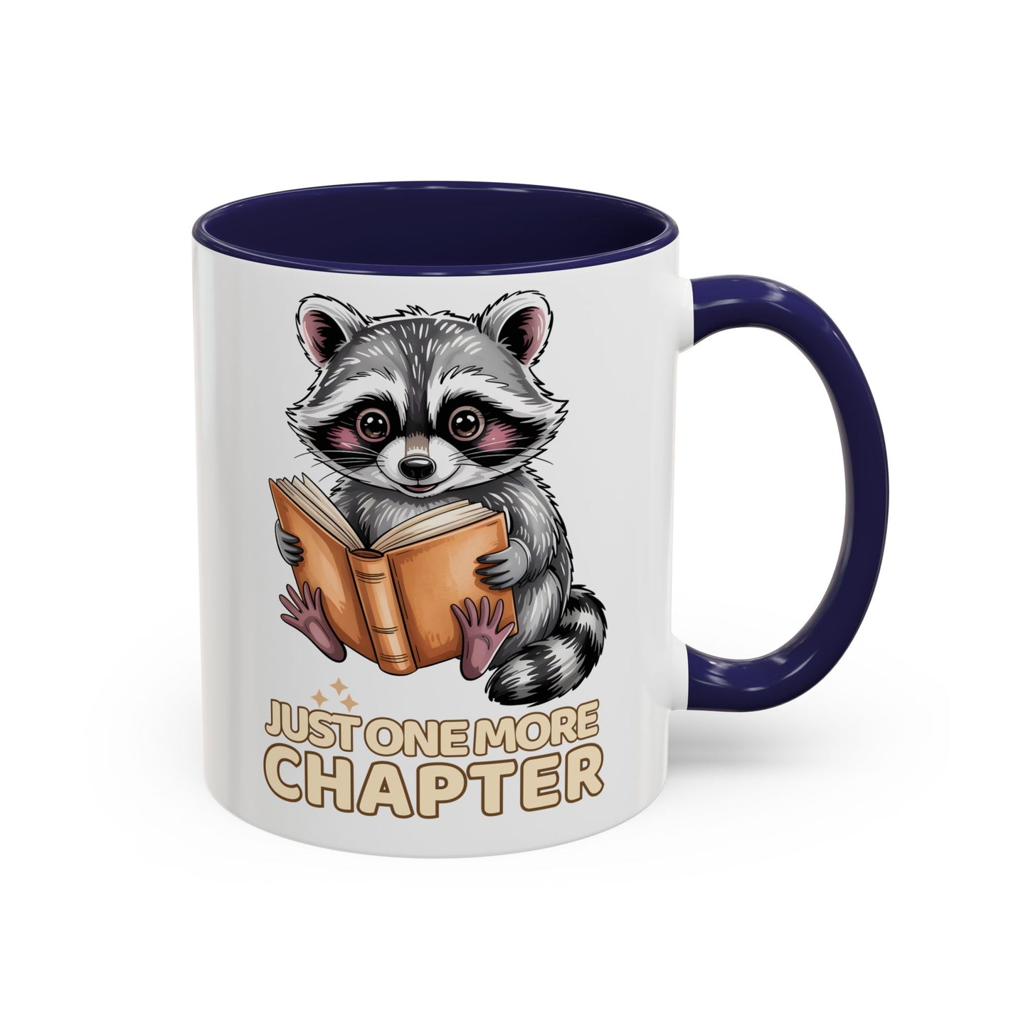 Just One More Chapter Mug – Raccoon Reading Coffee Mug, Book Lover Gift for Teacher or Librarian (11oz / 15oz)- 14792