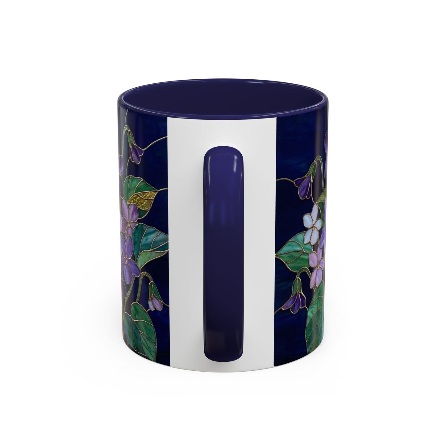 Violet Floral Accent Coffee Mug — Stained Glass Design (11/15oz) - 14588