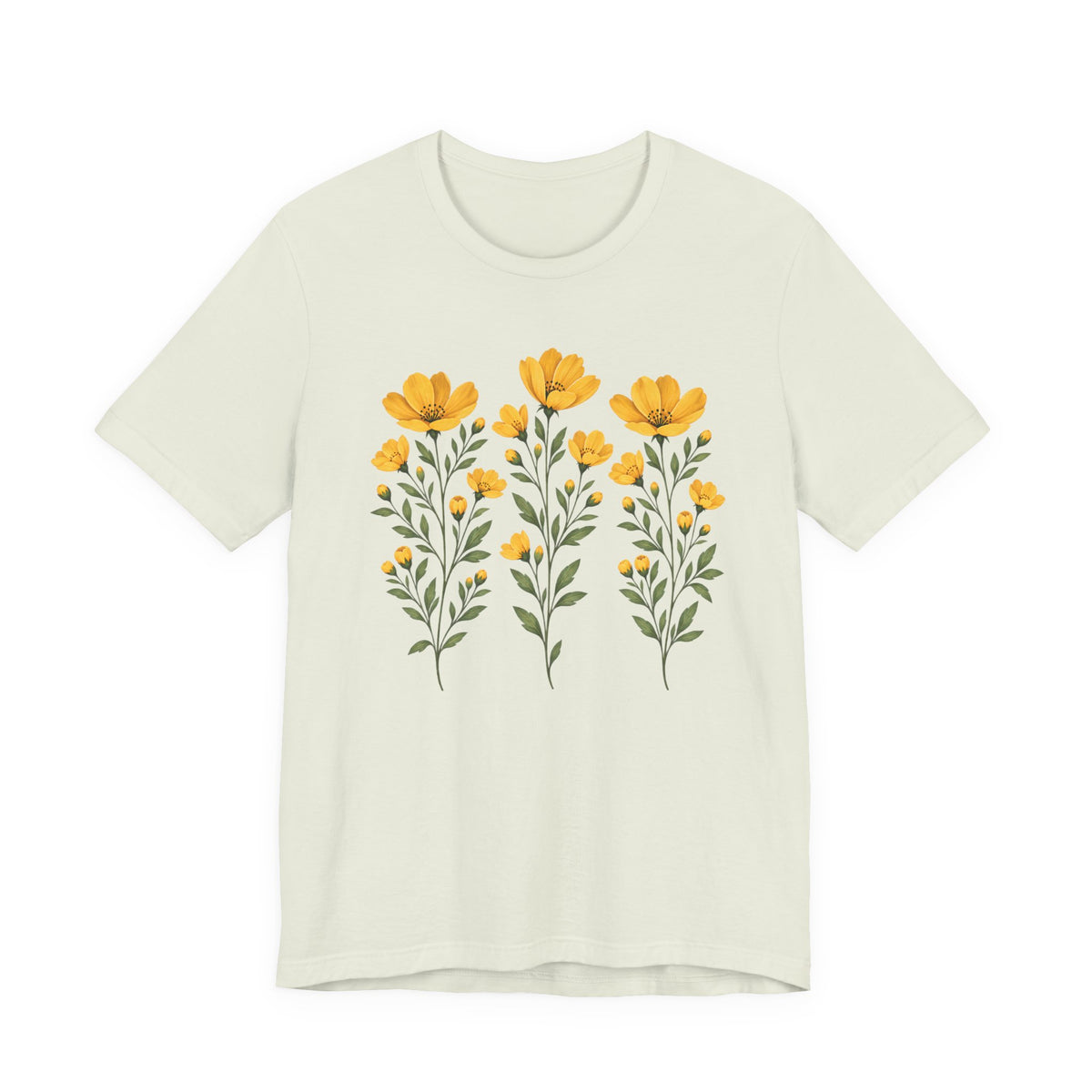 Golden Yellow Wildflower T-Shirt, Vintage Botanical Floral Tee - 14544