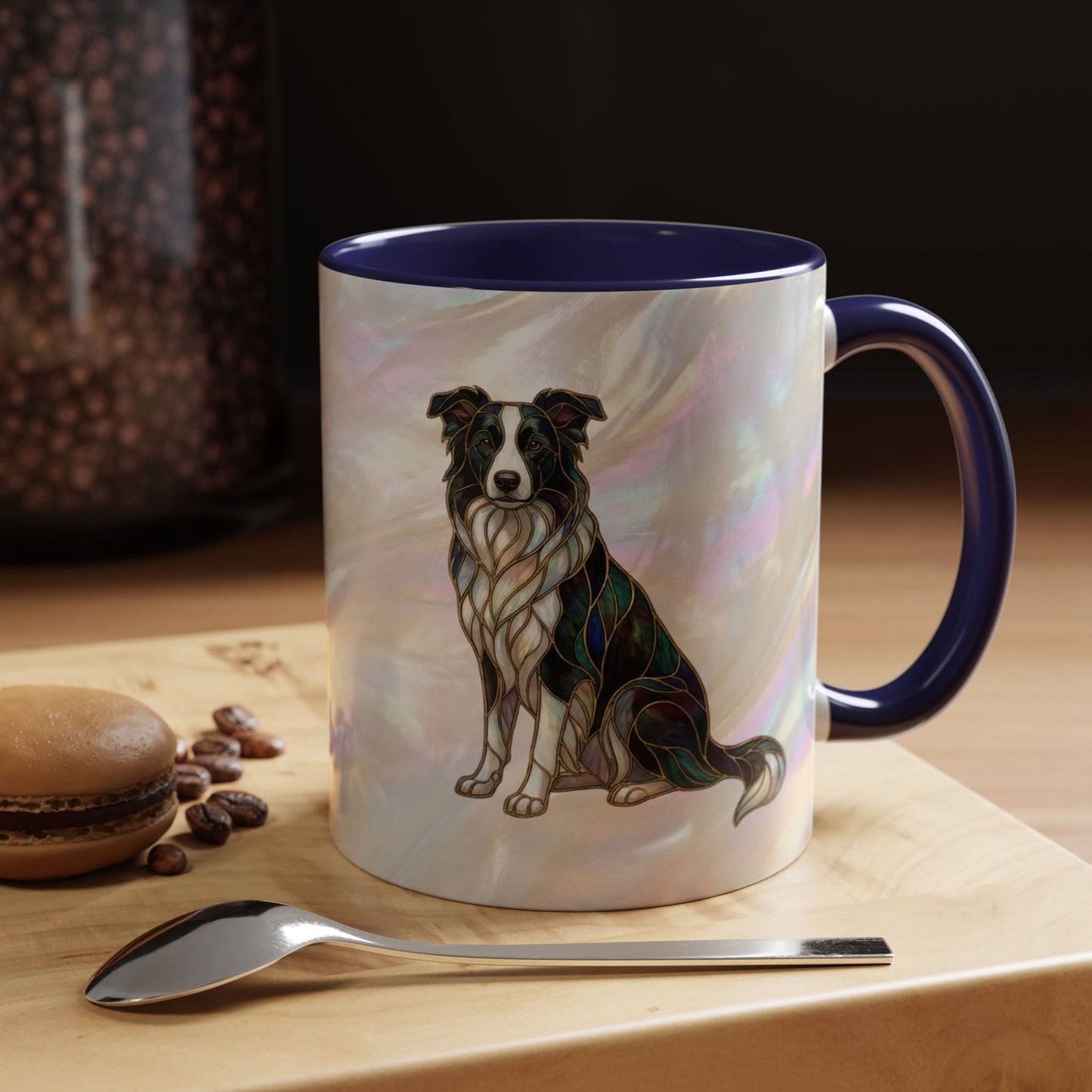 Border Collie Accent Coffee Mug — Stained Glass Design (11/15 oz) - 14619