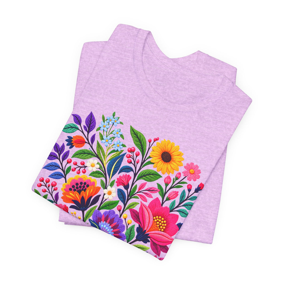 Bright Folk Art Floral T-Shirt, Colorful Flower Bouquet Tee - 14513