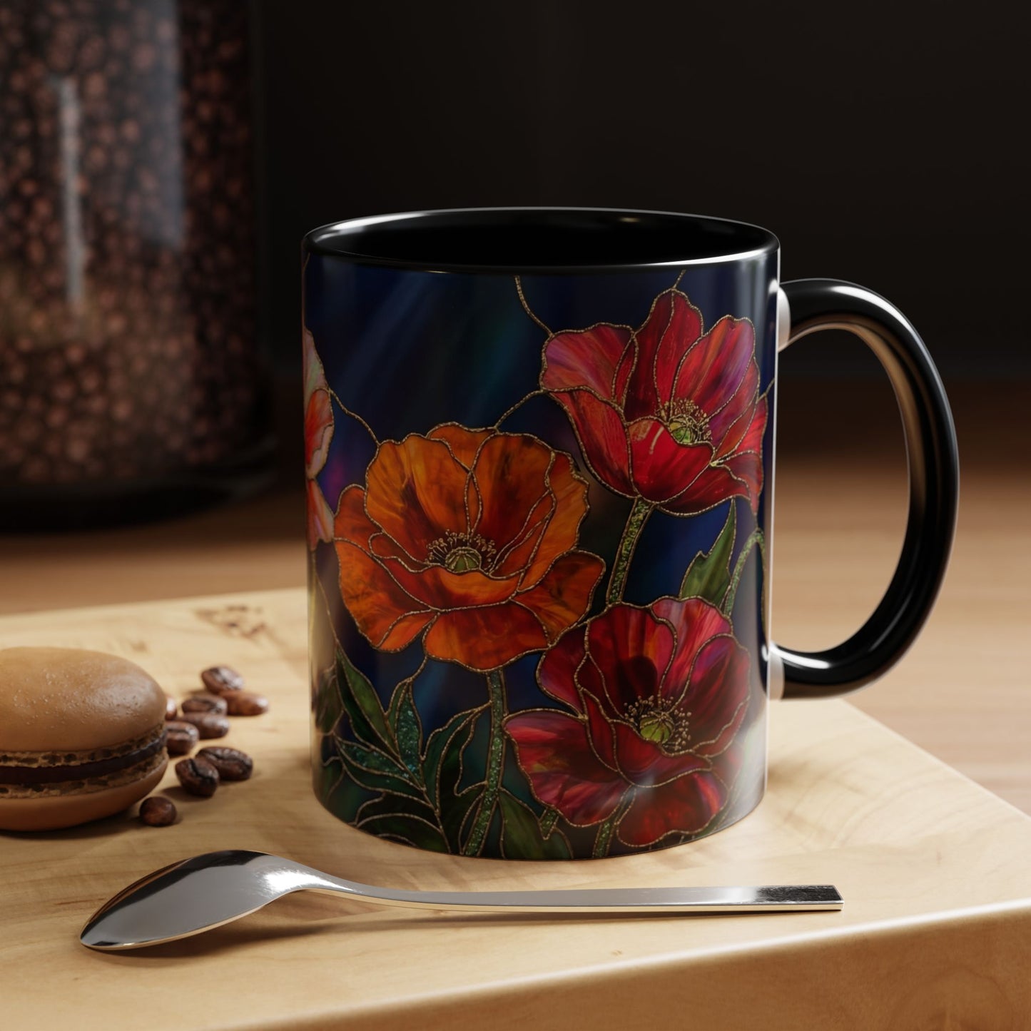 Poppy Floral Accent Coffee Mug — Stained Glass Design 11/15oz - 14582