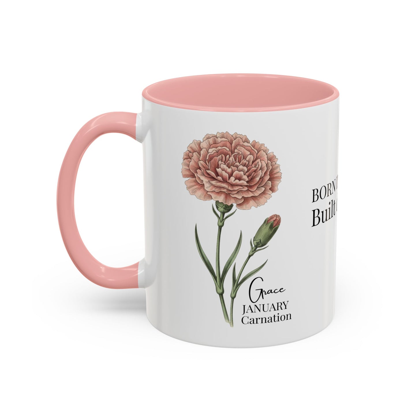 January Carnation Birth Flower Accent Coffee Mug – Customizable (11oz / 15oz) - 14671
