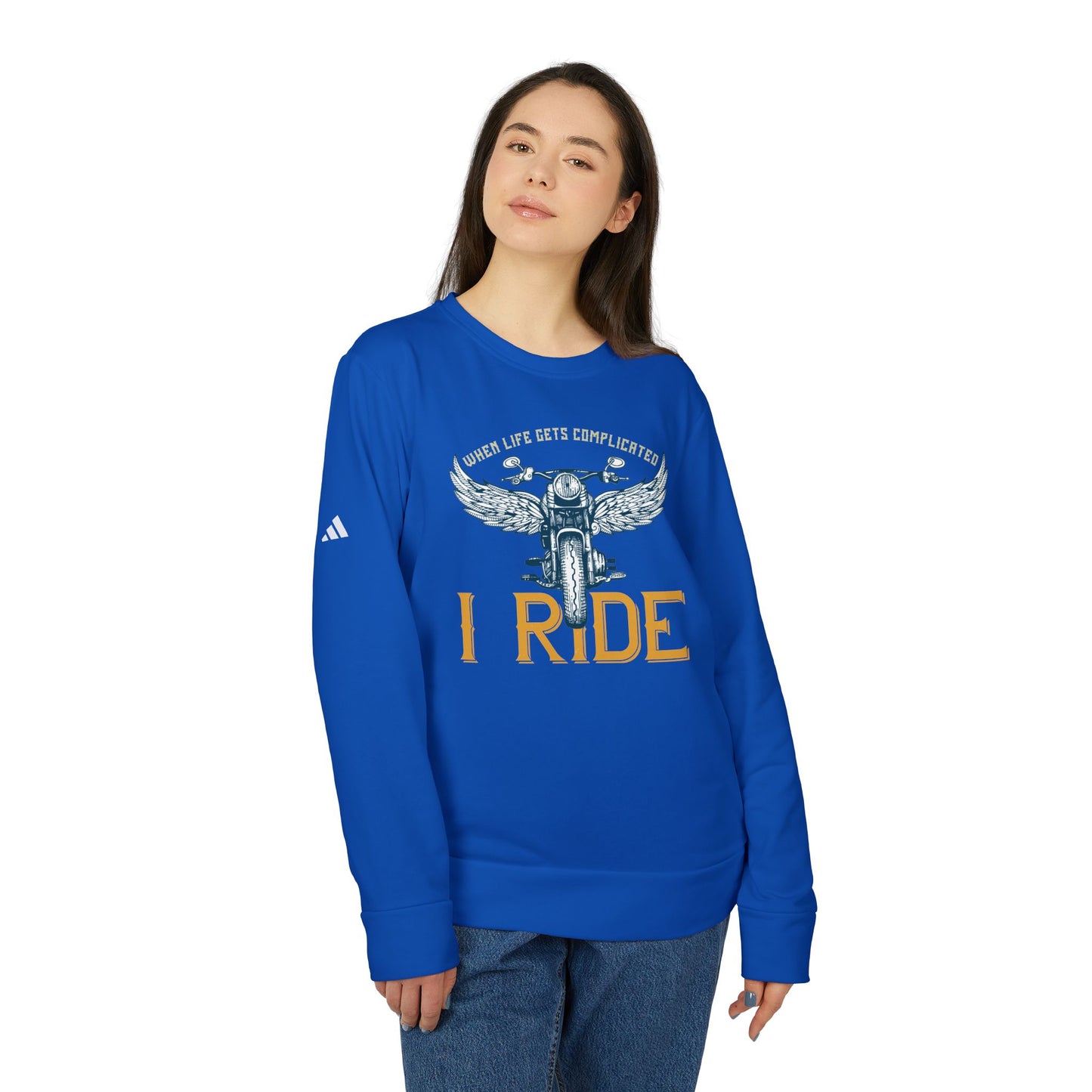 When Life Gets Complicated, I Ride - adidas Unisex Fleece Crewneck Sweatshirt - 14098