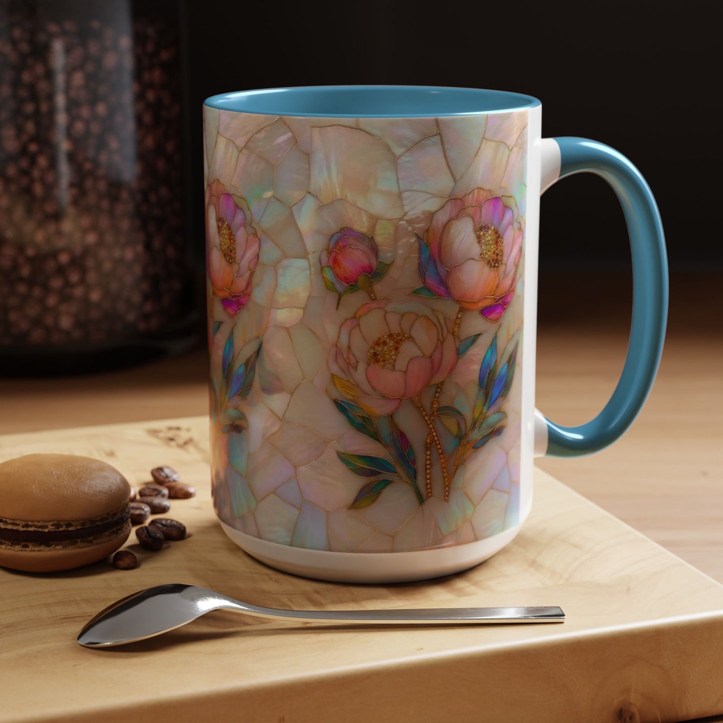 Peony Stained Glass Accent Coffee Mug – Floral Art 11/15oz - 14519