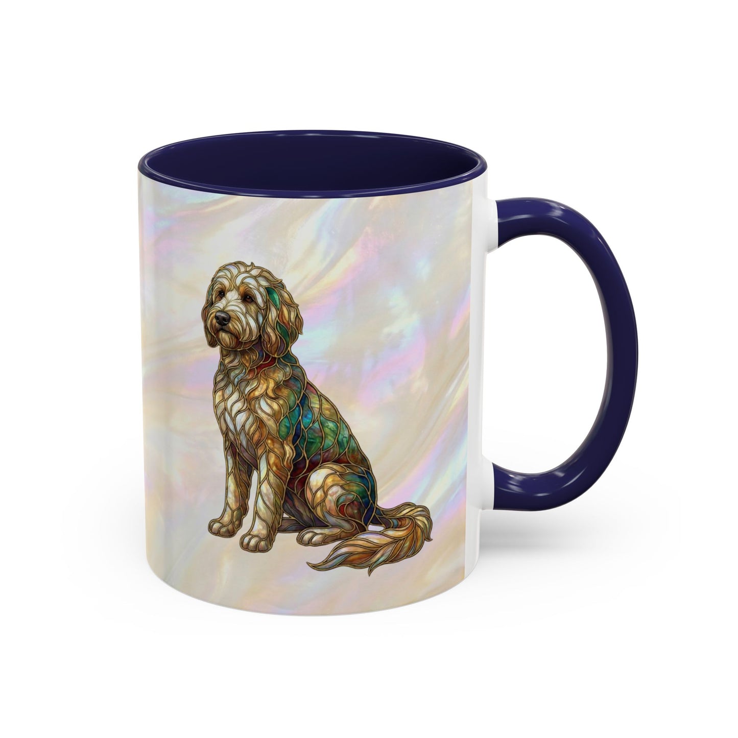 Personalized Dog (Goldendoodle) Coffee Mug - Accent Ceramic Mug with Name and Stained Glass Design - 14530