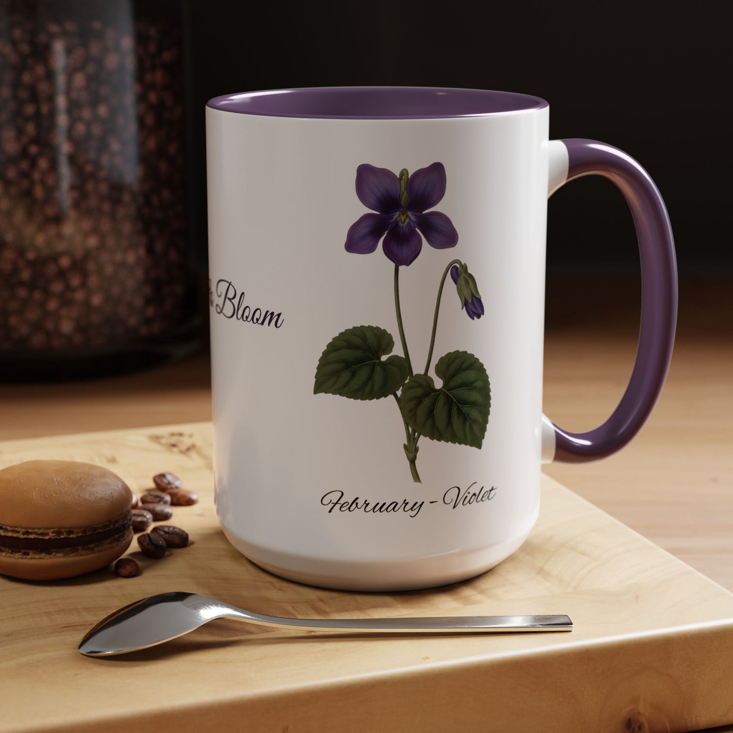 February Birth Flower Violet Mug – Personalized Name Coffee Cup - 14695
