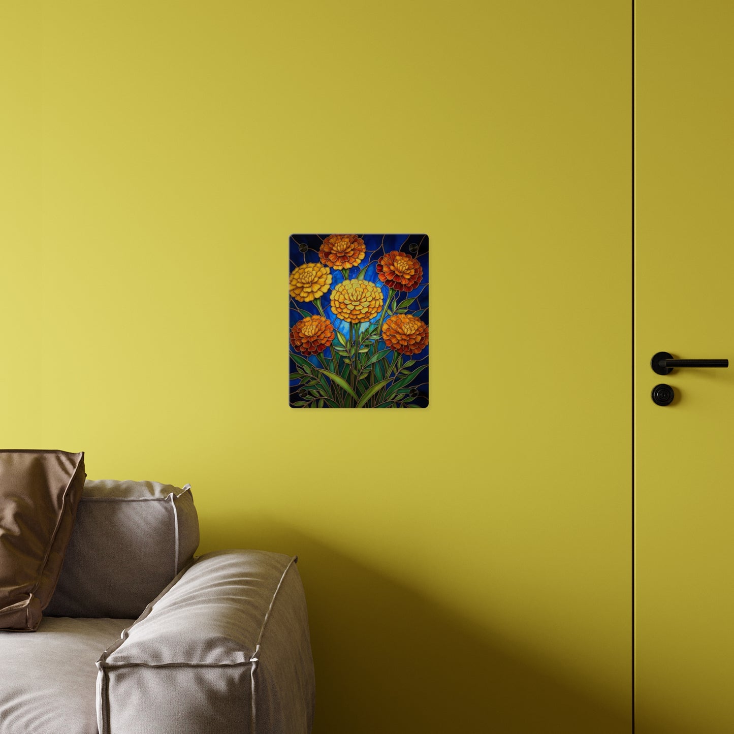 Marigold Bloom Acrylic Wall Art Panel — Botanical Floral Home Decor - 14608