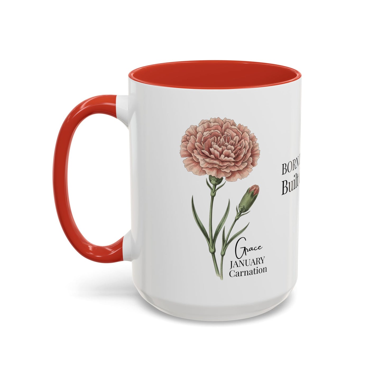 January Carnation Birth Flower Accent Coffee Mug – Customizable (11oz / 15oz) - 14671