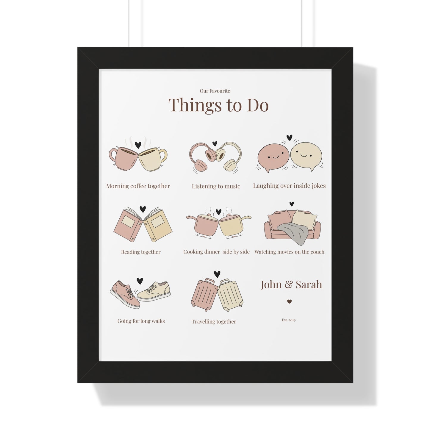 Framed Poster – “Our Favourite Things to Do” Personalized Couple Print | Valentine’s Gift - 14708