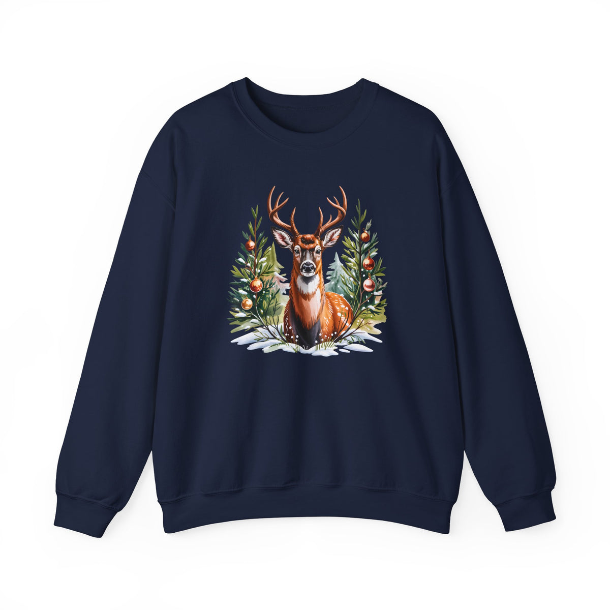 Christmas Deer Sweatshirt, Vintage Woodland Holiday Crewneck - 14562