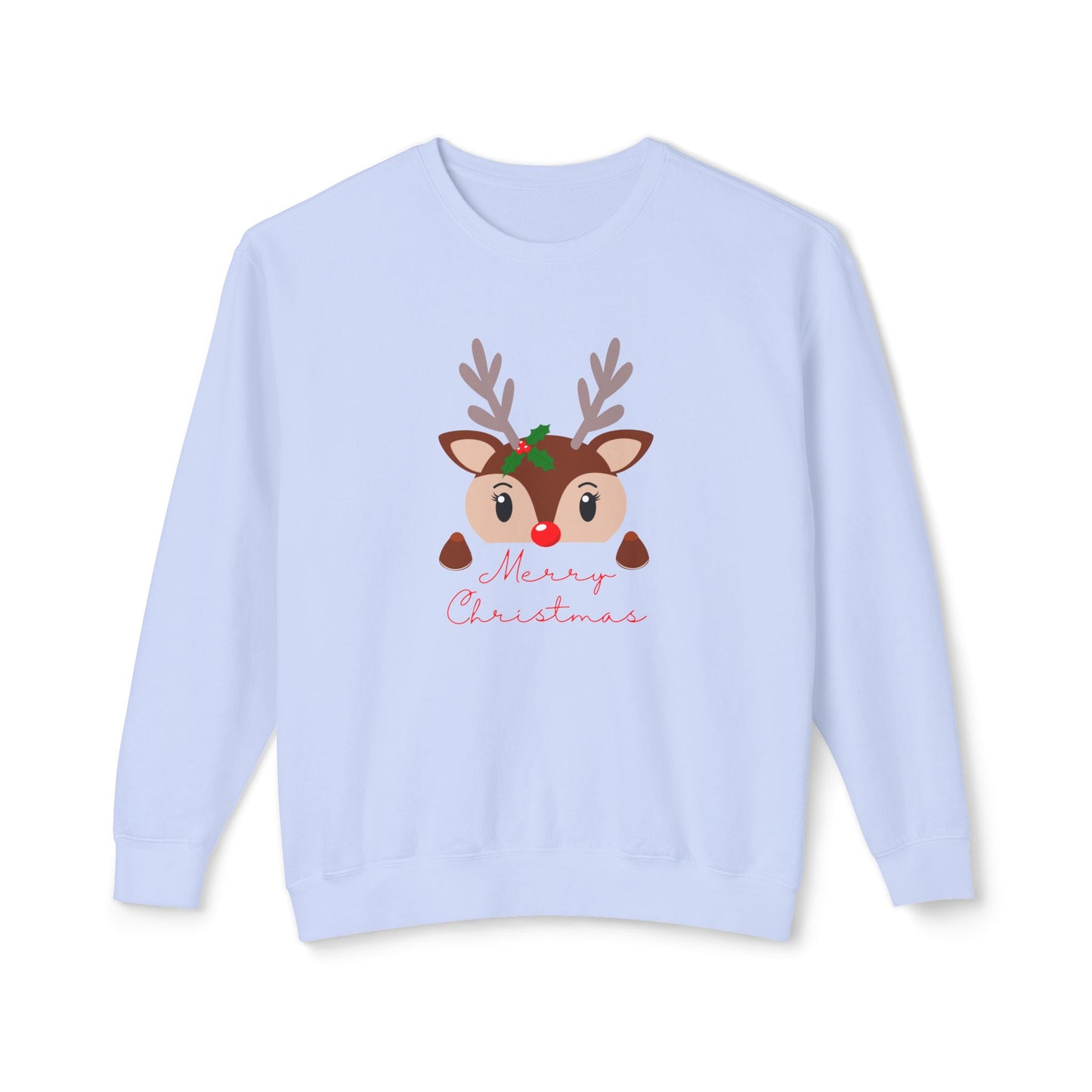 Reindeer, Merry Christmas - Unisex Lightweight Crewneck Sweatshirt - 10491