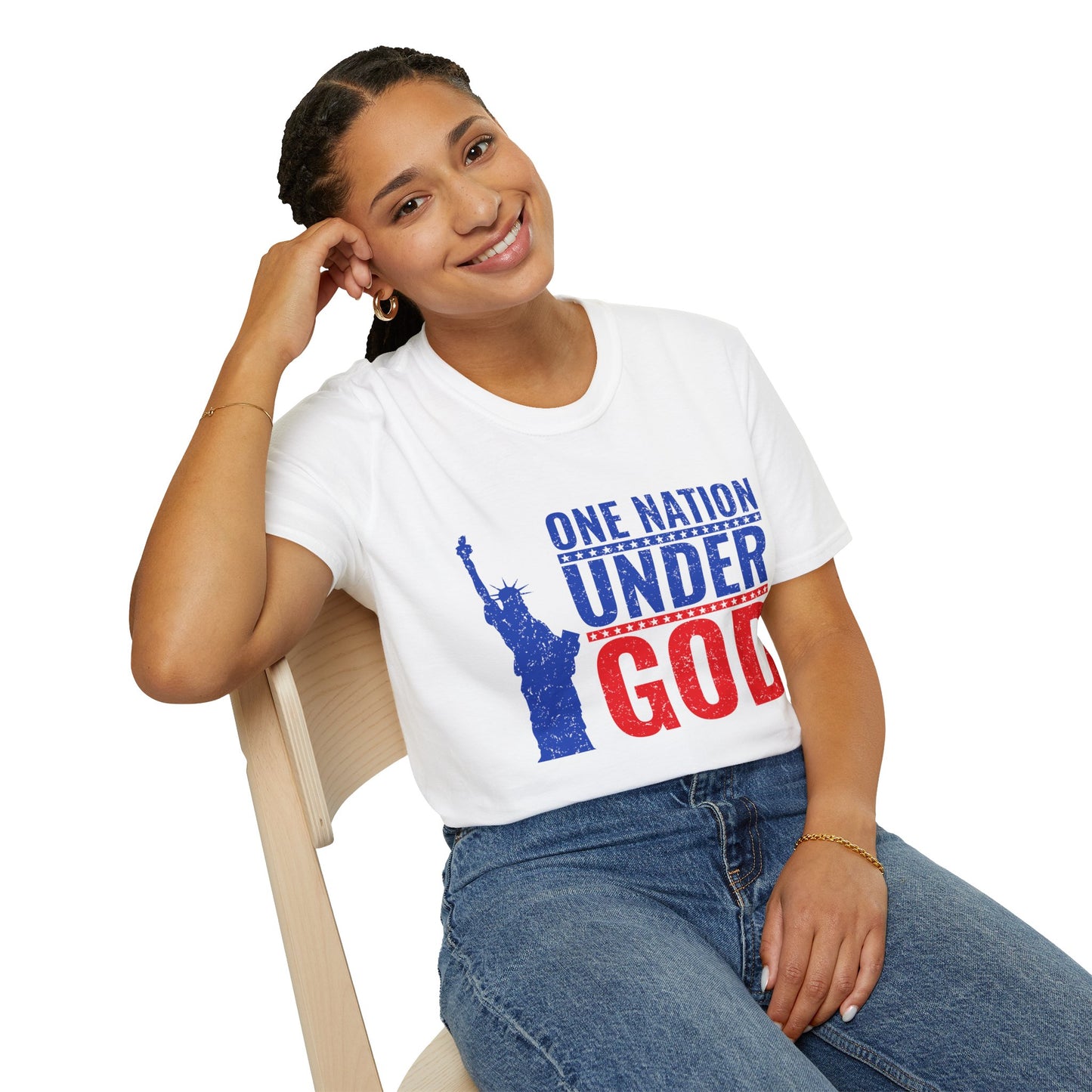 One Nation Under God, Patriotic Softstyle T-Shirt - Independence Day Tee, Fourth of July Shirt, Unisex Comfort Wear, Gift for Veterans - 13494