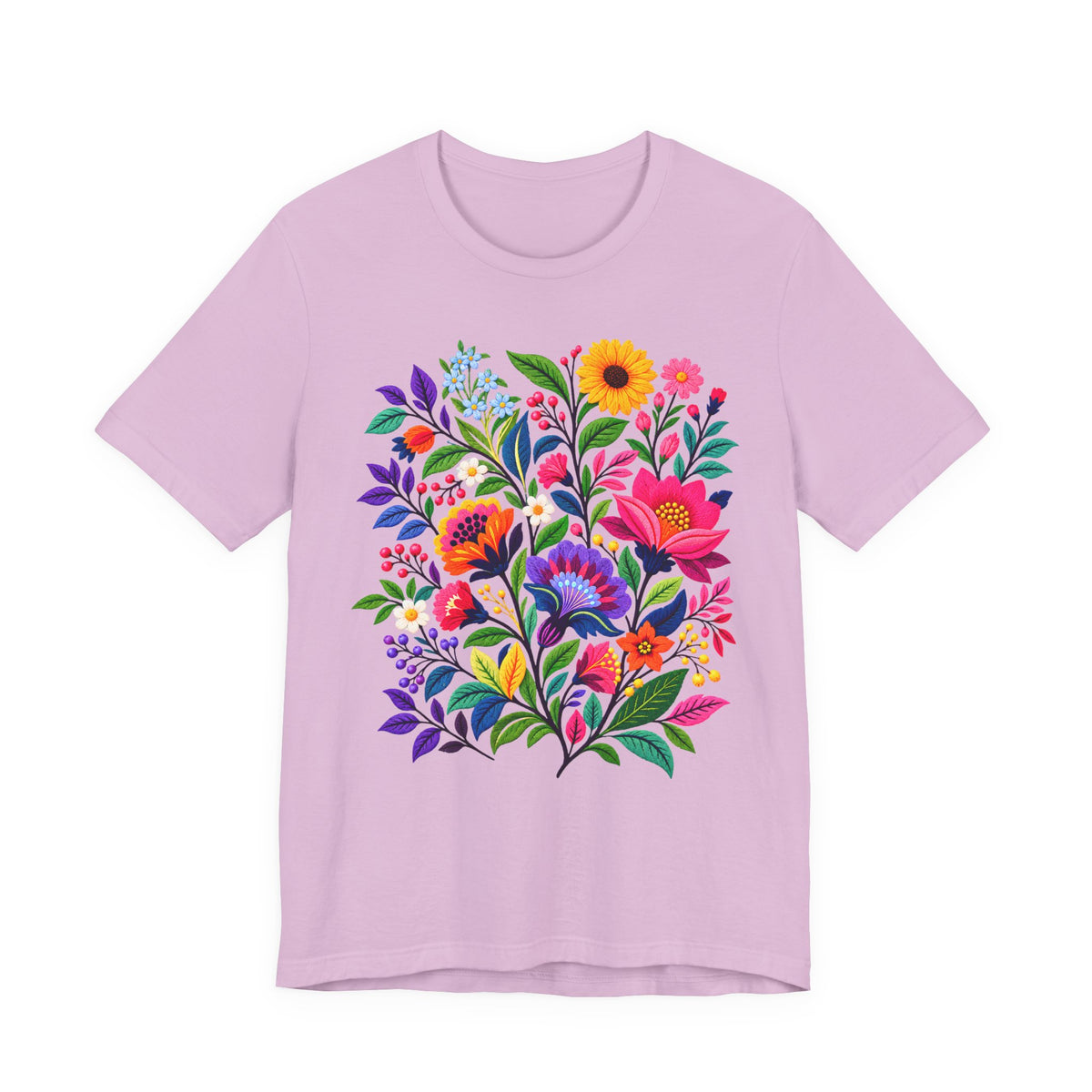 Bright Folk Art Floral T-Shirt, Colorful Flower Bouquet Tee - 14513