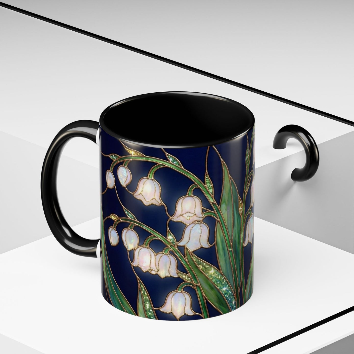 Lily of the Valley Floral Accent Coffee Mug — Stained Glass Design 11/15oz - 14596