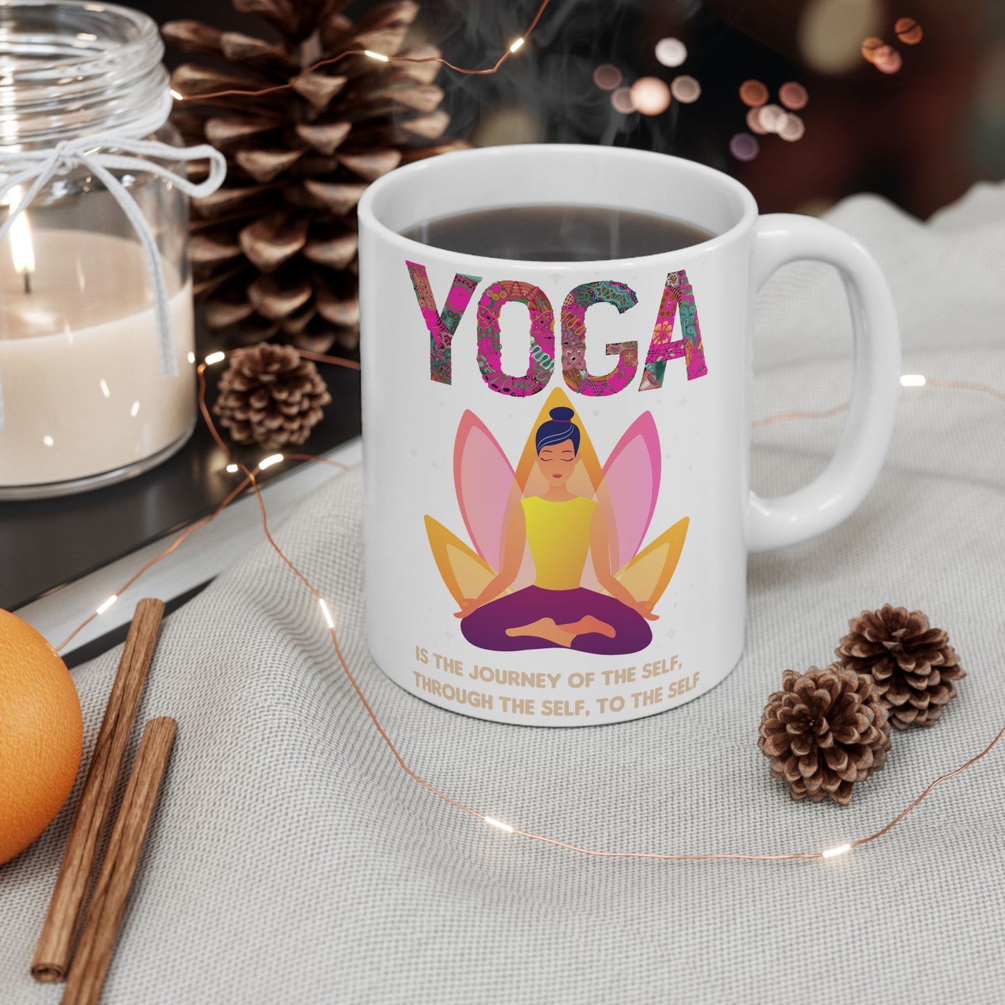 "Yoga Is The Journey Of The Self Through The Self To The Self" Ceramic Mug, 11/15oz - 13213