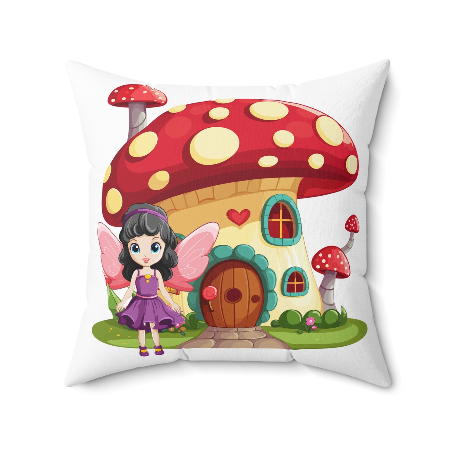 Fairy Mushroom House - Spun Polyester Square Pillow