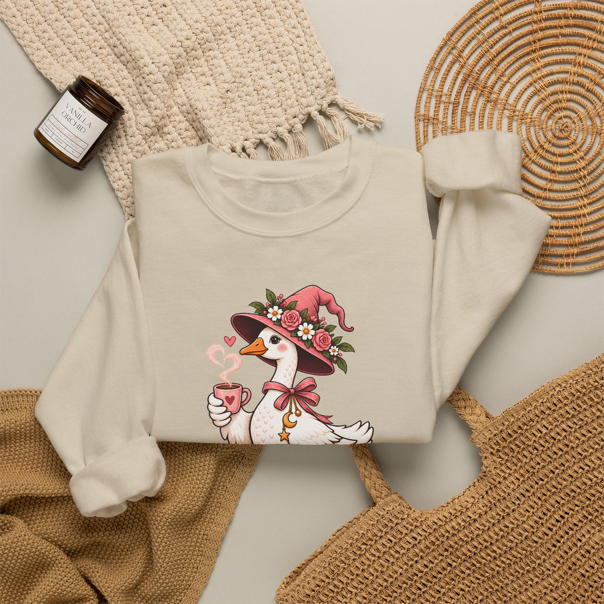 Pretty Little Goose Witch Sweatshirt, Cute Floral Halloween Crewneck - 14532