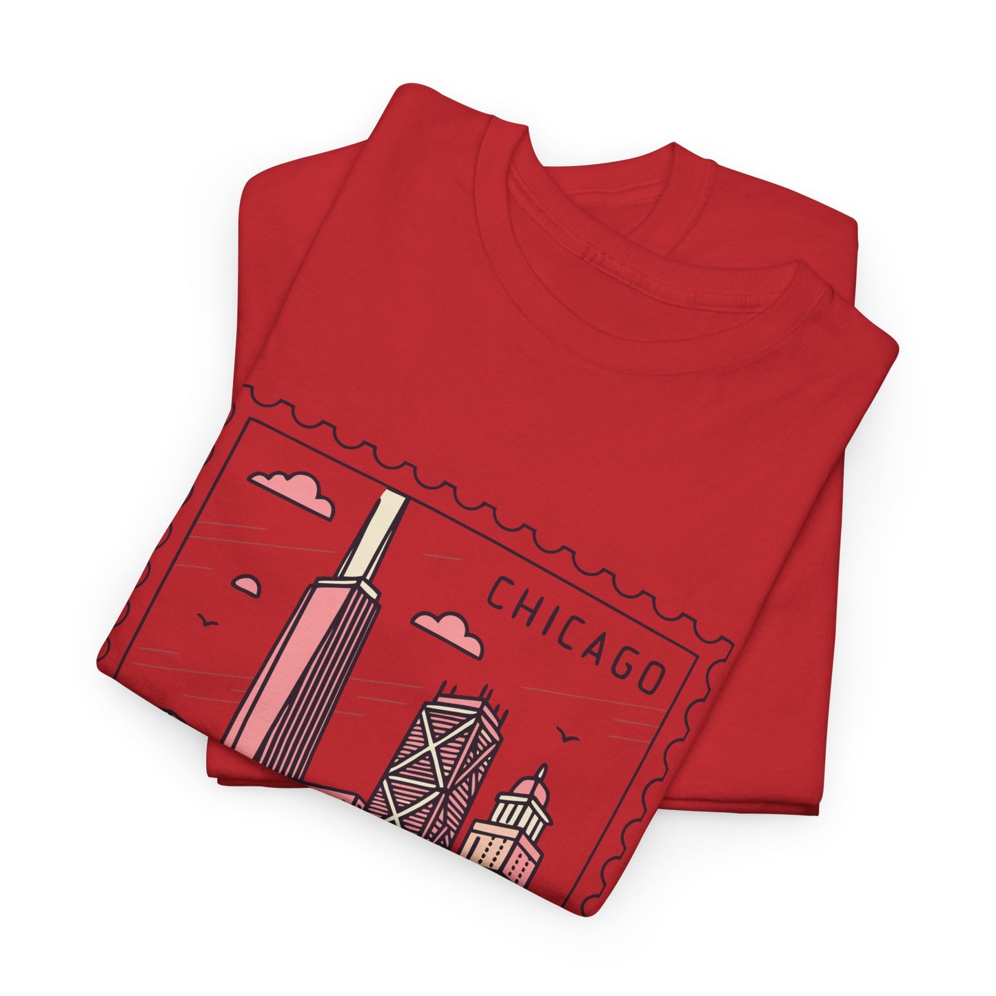 Chicago Skyline Postage Stamp Unisex Heavy Cotton Tee - 12130