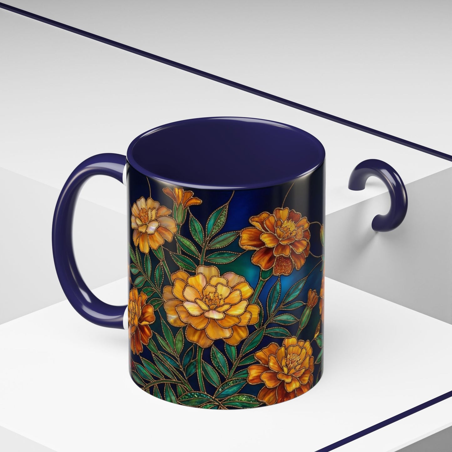 Marigold Floral Accent Coffee Mug — Dark Botanical 11/15oz - 14578