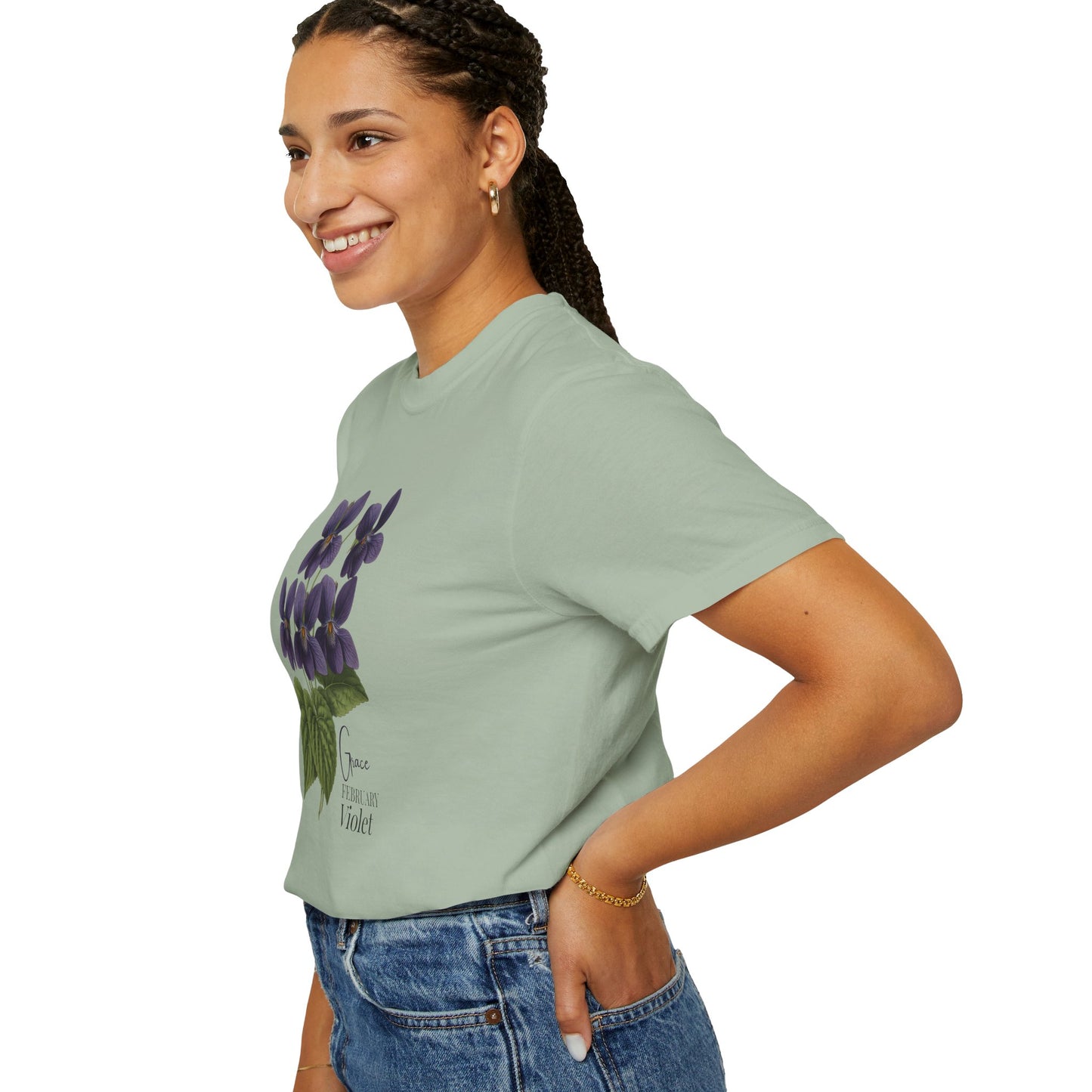February Birth Flower Violet T-Shirt – Heavyweight Garment-Dyed Tee - 14694