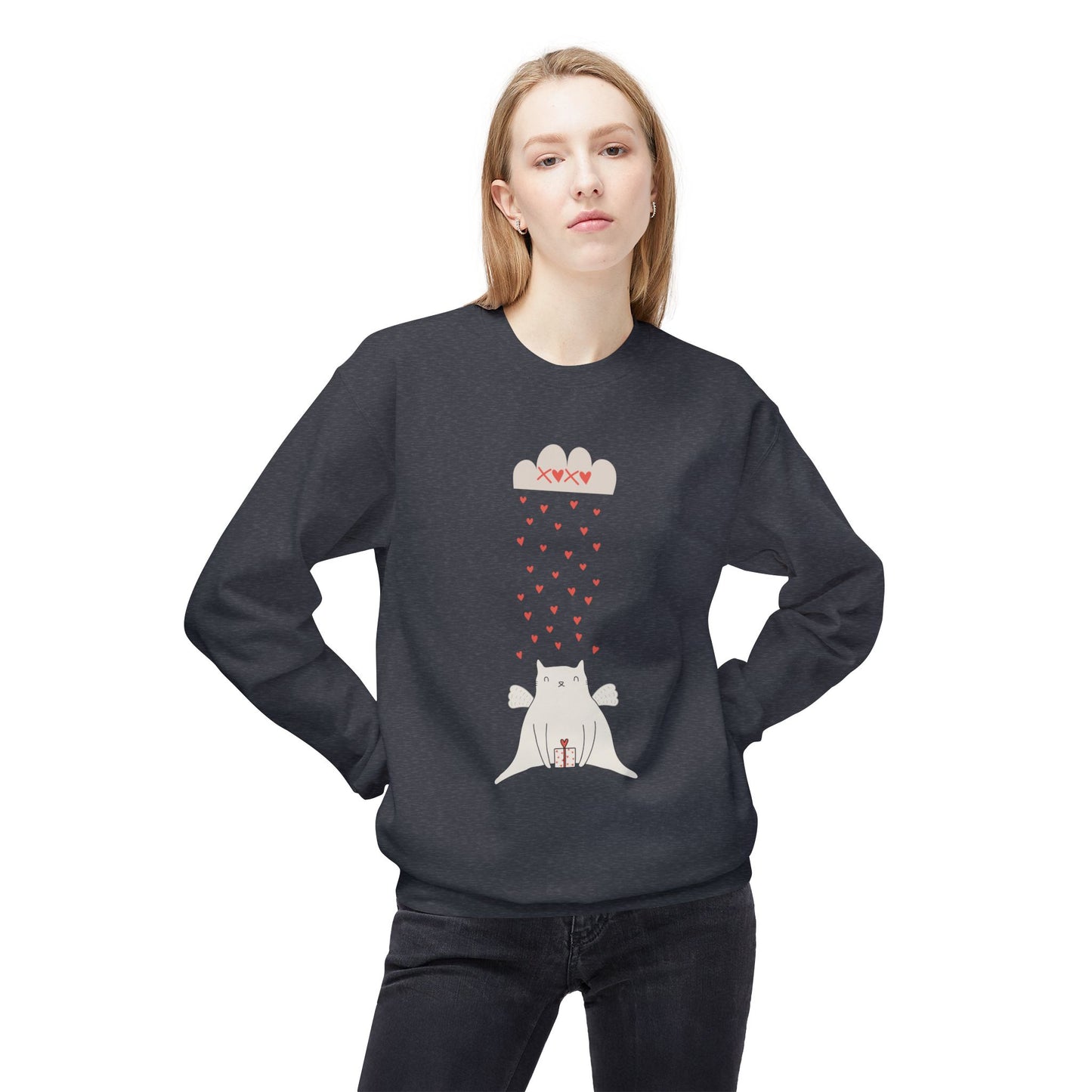 Cat, XoXo, Love - Unisex Midweight Softstyle Fleece Crewneck Sweatshirt - 11554