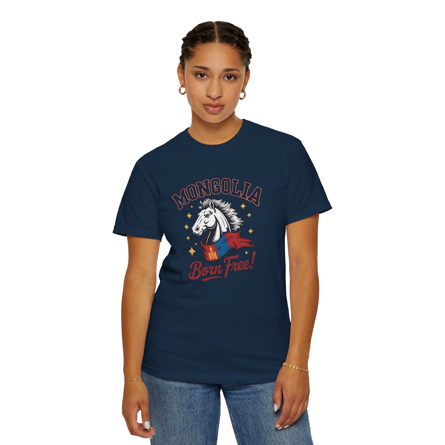 Born Free Mongolia Horse T-Shirt – Patriotic Mongolian Pride Graphic Tee for Men & Women - 14805