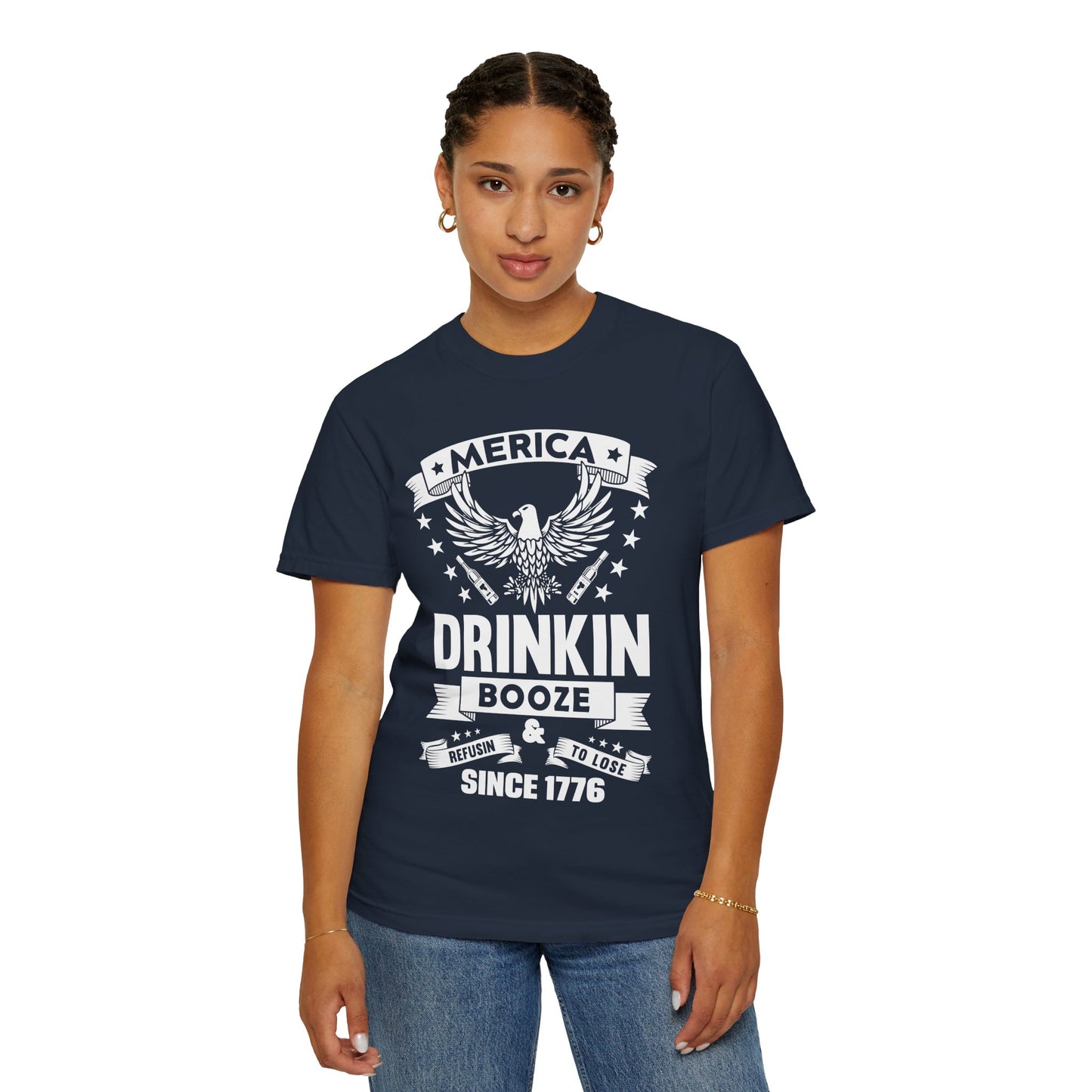Patriotic Graphic Tee, Unisex Vintage T-shirt, Amerca Drinking Booze Shirt, Independence Day Gift, Casual Wear, Freedom Fashion - 13788