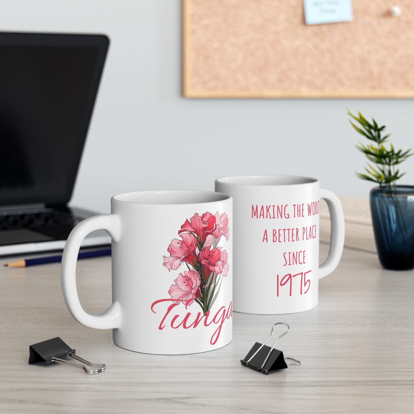 Happy Birthday Ceramic Mug, August Born, Birh Flower Gladiolus, 11oz & 15oz Sizes - 14211