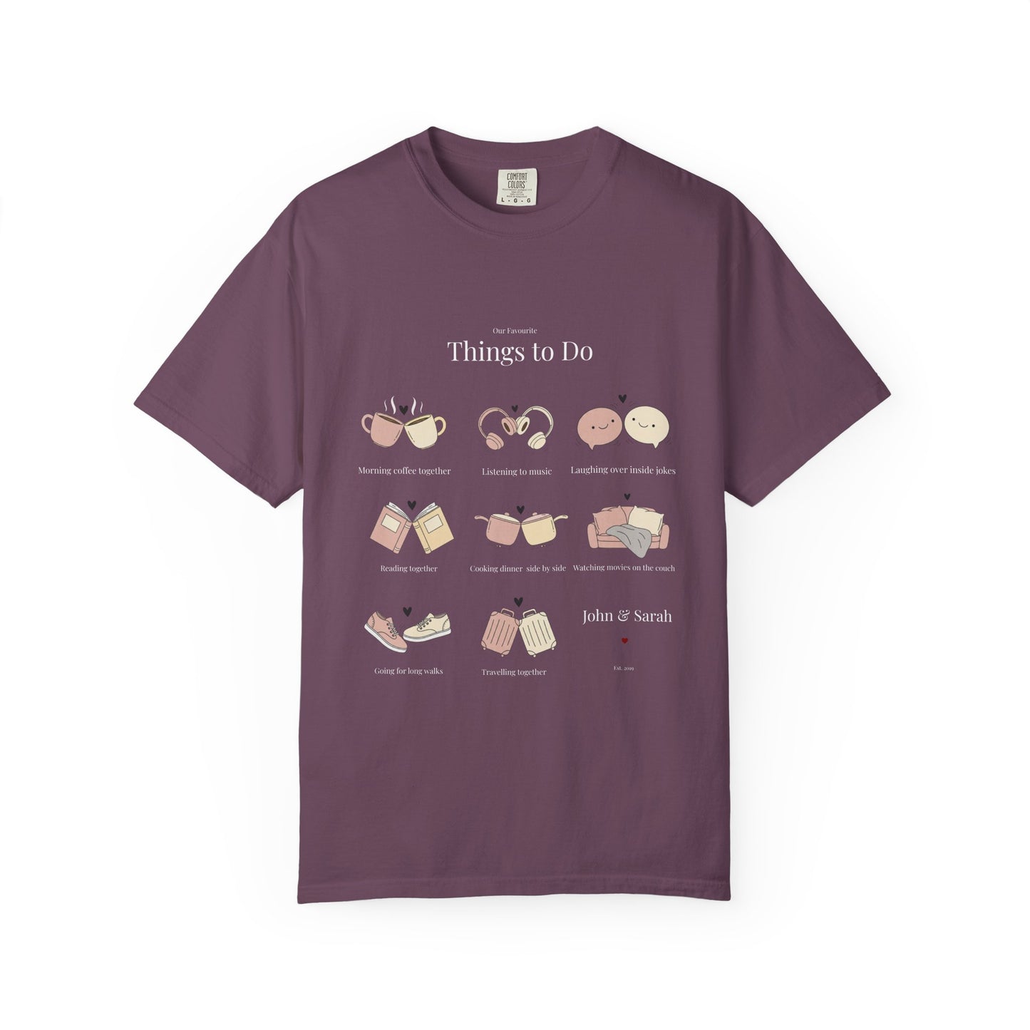 Our Favourite Things to Do Together – Personalised Valentine’s Illustration T-Shirt Gift - 14720