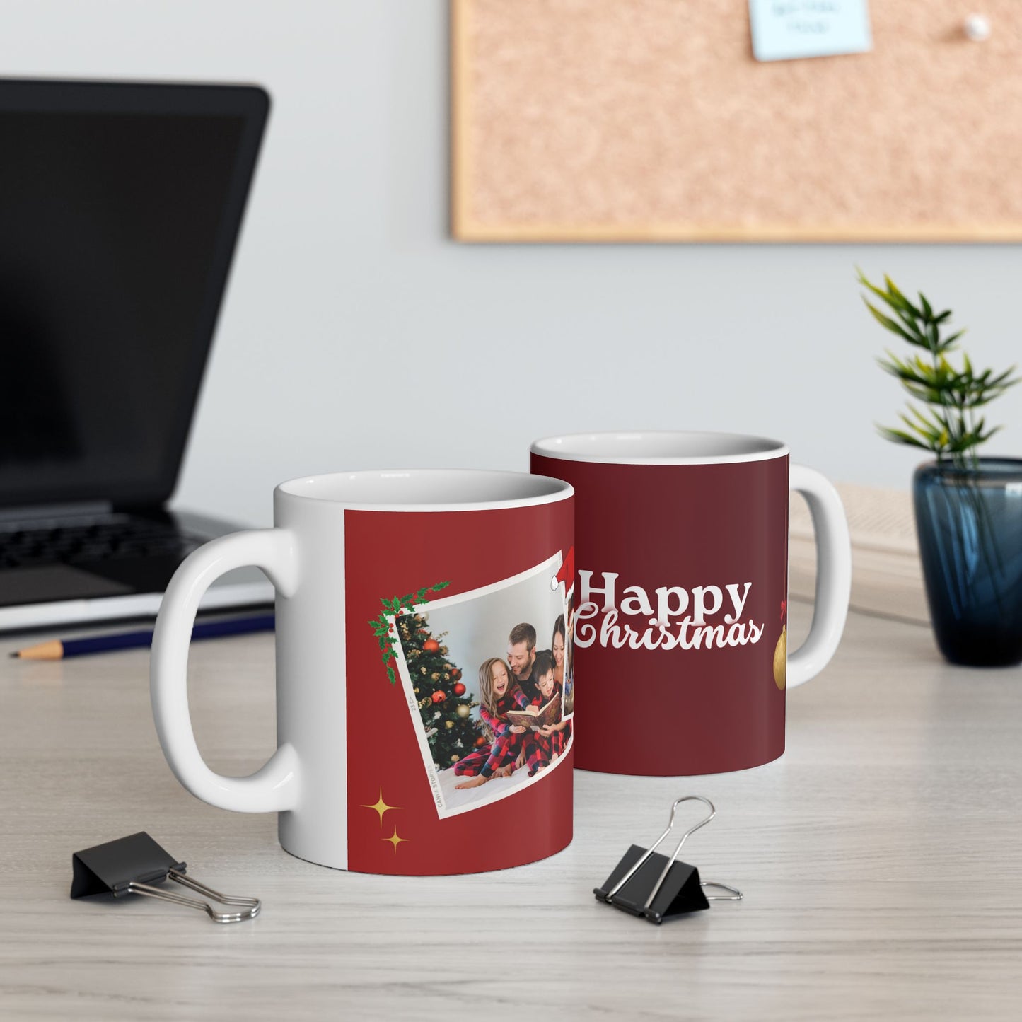 Happy Christmas, Family Photo, Customizable - Ceramic Mug, (11oz, 15oz) - 10929